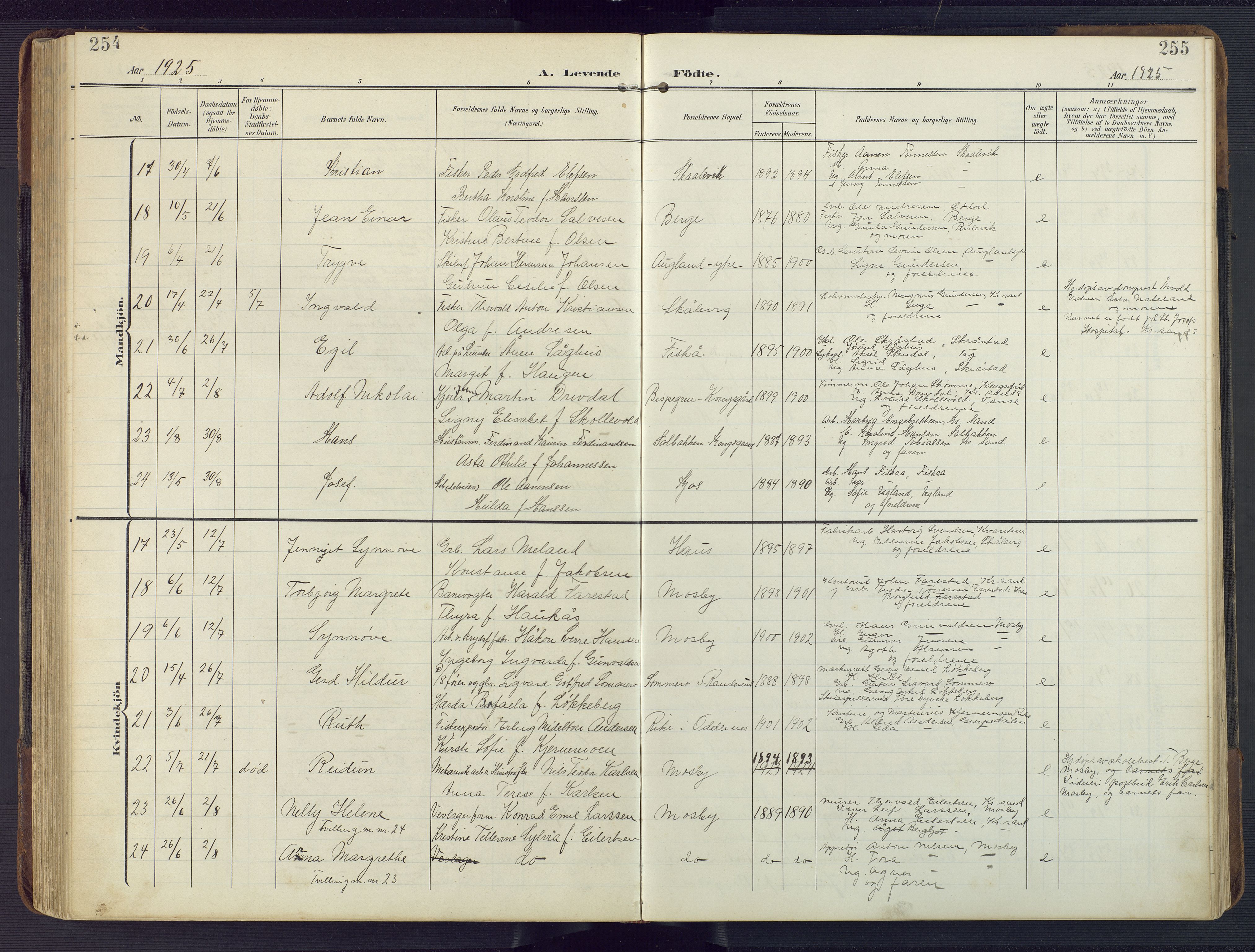 Oddernes sokneprestkontor, SAK/1111-0033/F/Fb/Fba/L0010: Parish register (copy) no. B 10, 1907-1941, p. 254-255