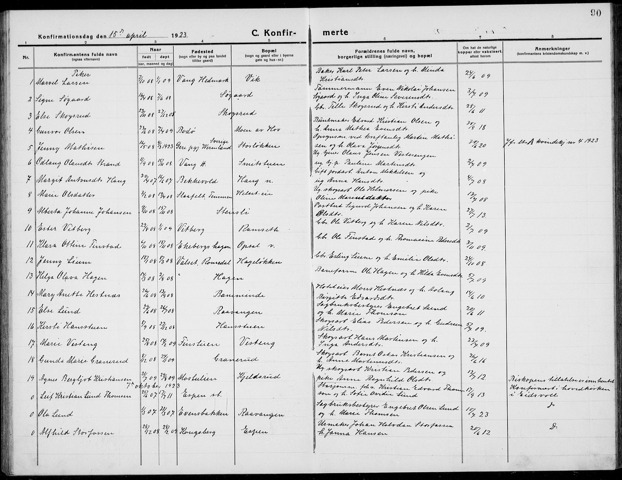 Stange prestekontor, AV/SAH-PREST-002/L/L0017: Parish register (copy) no. 17, 1918-1936, p. 90