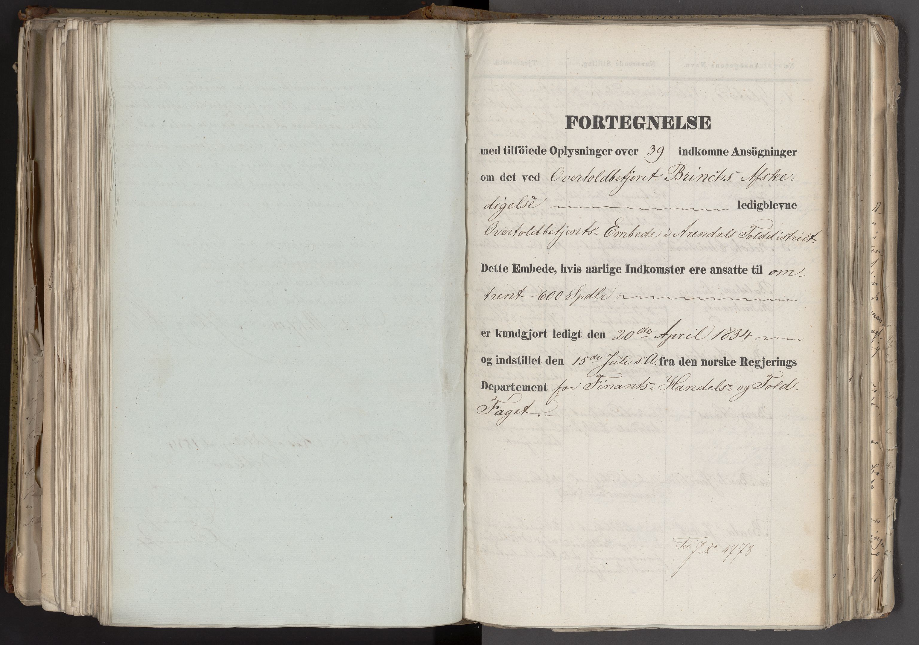 Statsrådsavdelingen i Stockholm, AV/RA-S-1003/D/Da/L0093: Regjeringsinnstillinger nr. 4650-4849, 1834