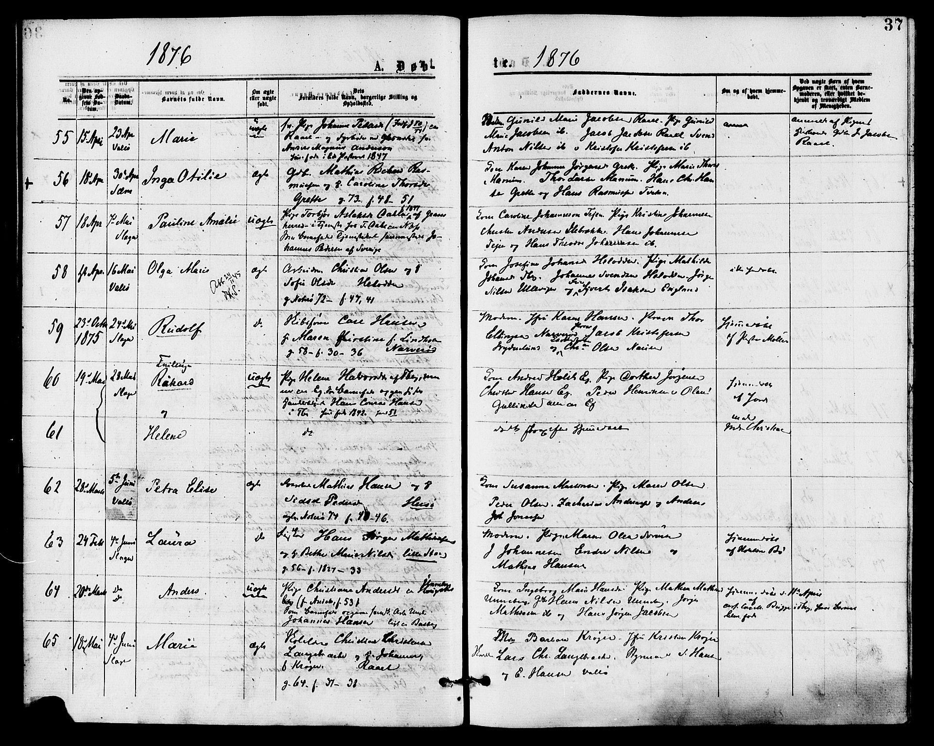 Sem kirkebøker, AV/SAKO-A-5/F/Fa/L0009: Parish register (official) no. I 9, 1874-1877, p. 37