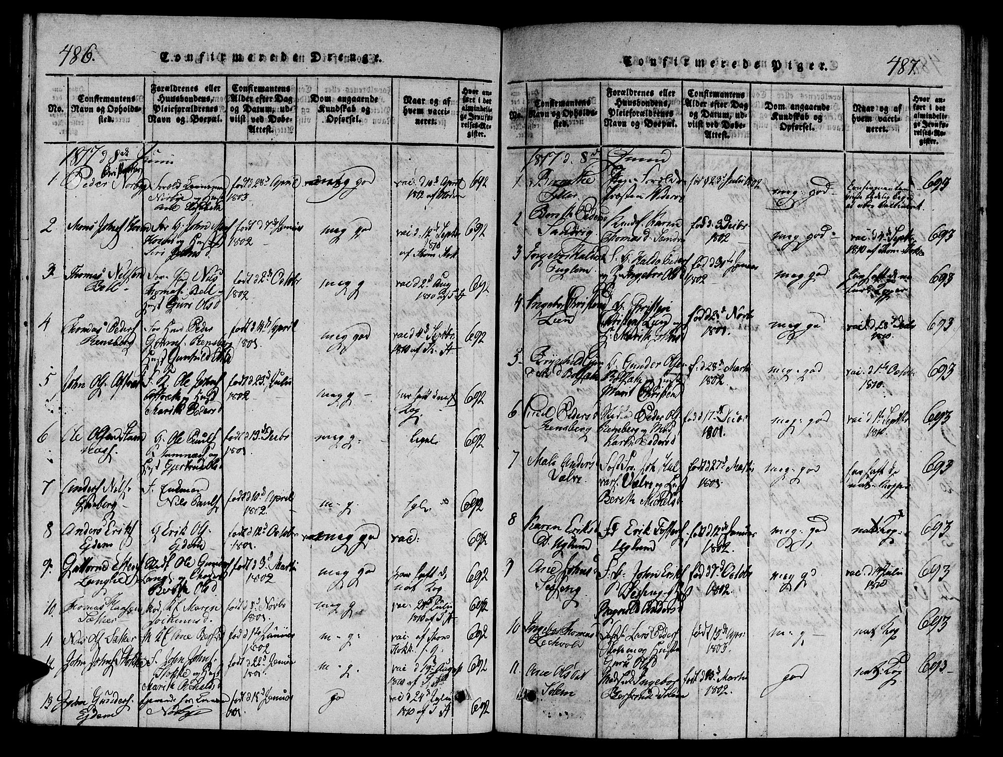 Ministerialprotokoller, klokkerbøker og fødselsregistre - Sør-Trøndelag, SAT/A-1456/695/L1141: Parish register (official) no. 695A04 /1, 1816-1824, p. 486-487