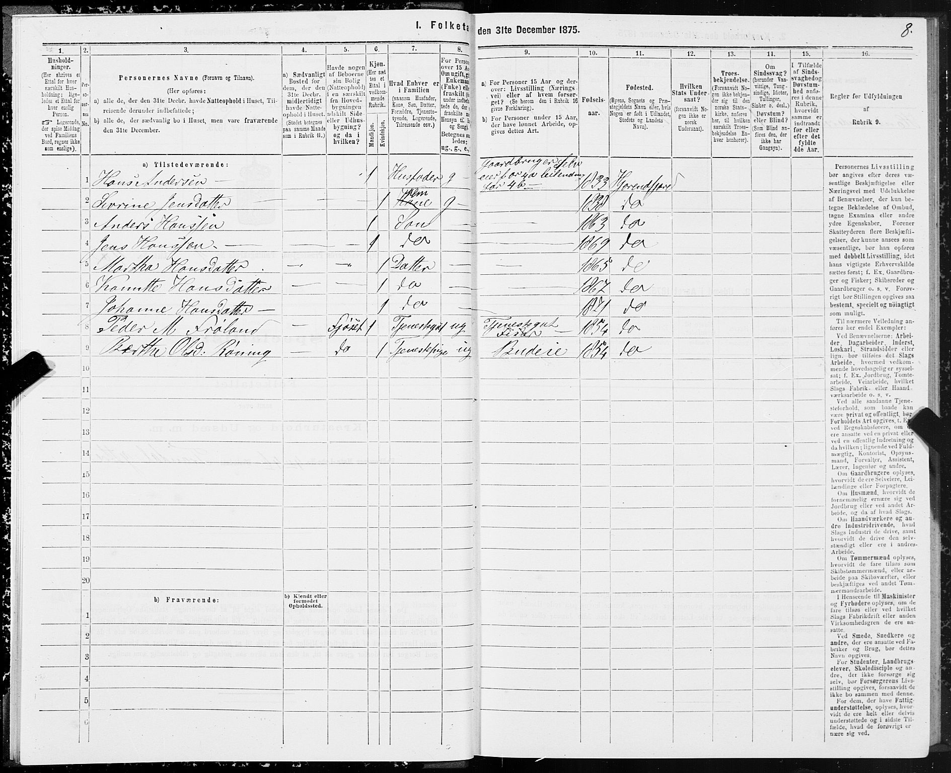 SAT, 1875 census for 1522P Hjørundfjord, 1875, p. 1008