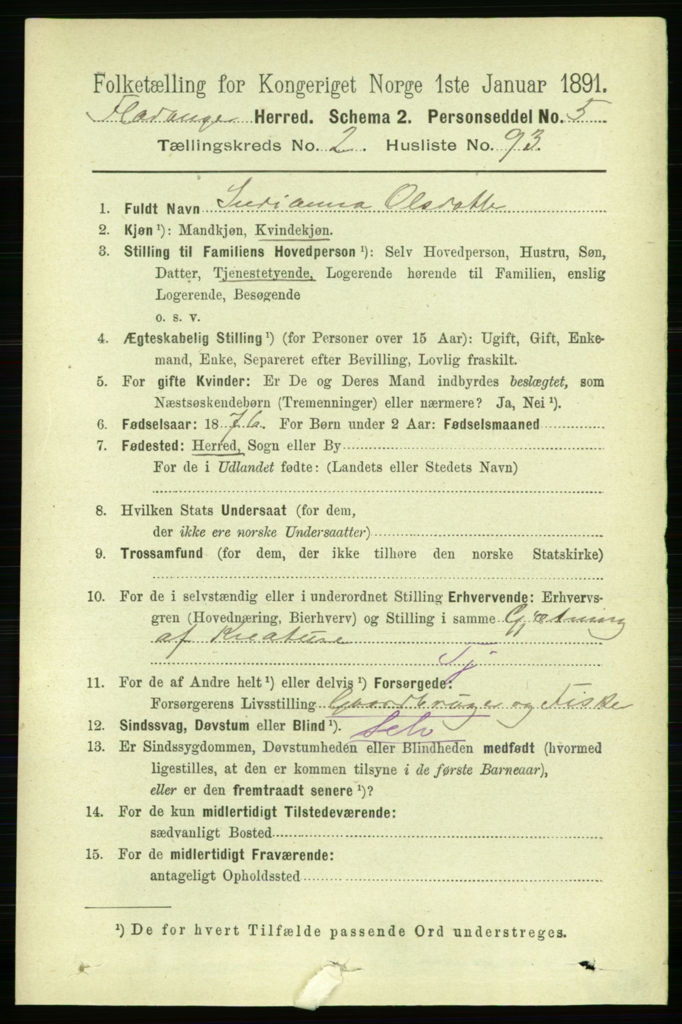 RA, 1891 census for 1749 Flatanger, 1891, p. 1273