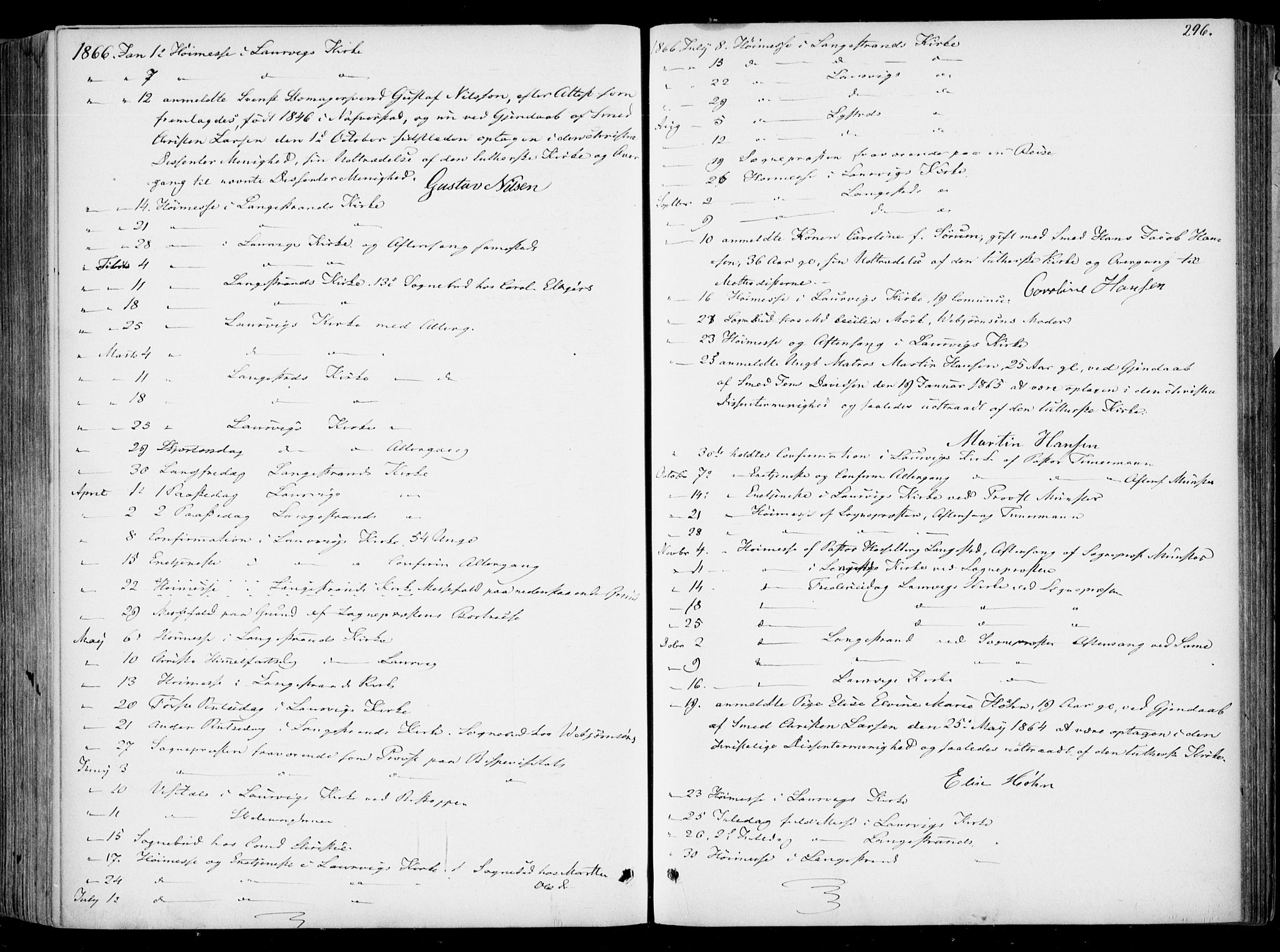 Larvik kirkebøker, SAKO/A-352/F/Fa/L0005: Parish register (official) no. I 5, 1856-1870, p. 296
