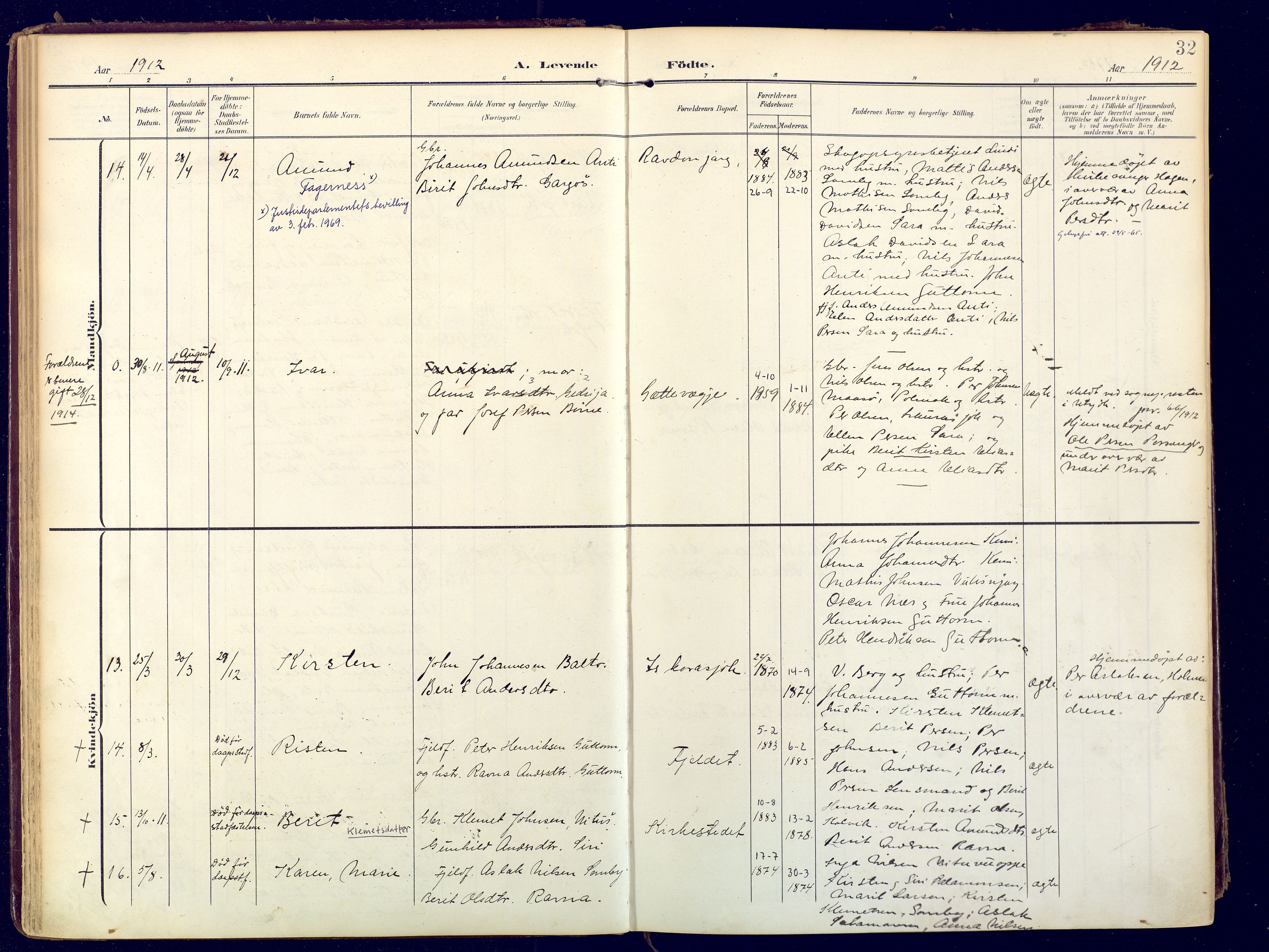 Karasjok sokneprestkontor, AV/SATØ-S-1352/H/Ha: Parish register (official) no. 3, 1907-1926, p. 32