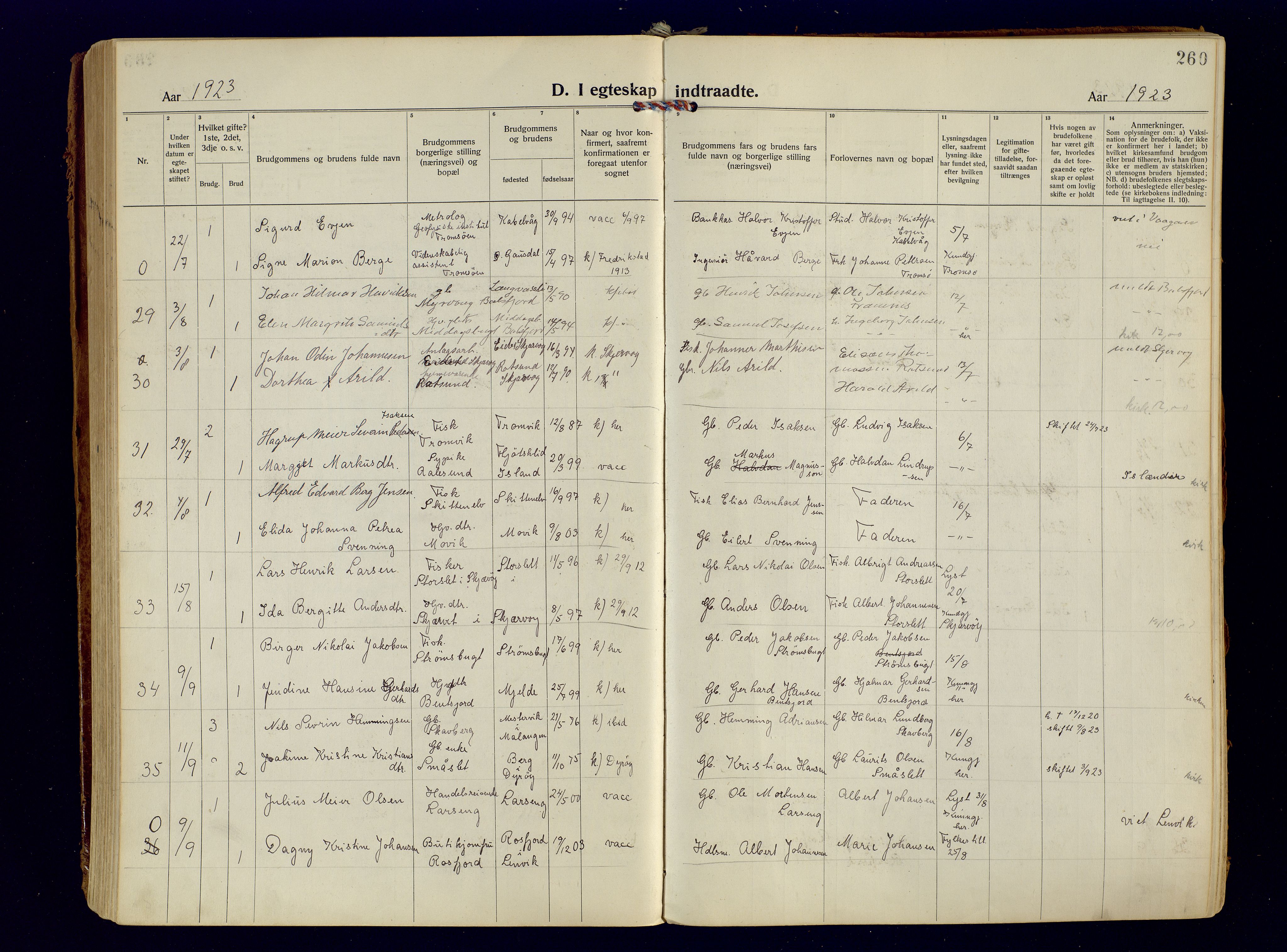 Tromsøysund sokneprestkontor, AV/SATØ-S-1304/G/Ga/L0009kirke: Parish register (official) no. 9, 1922-1934, p. 260