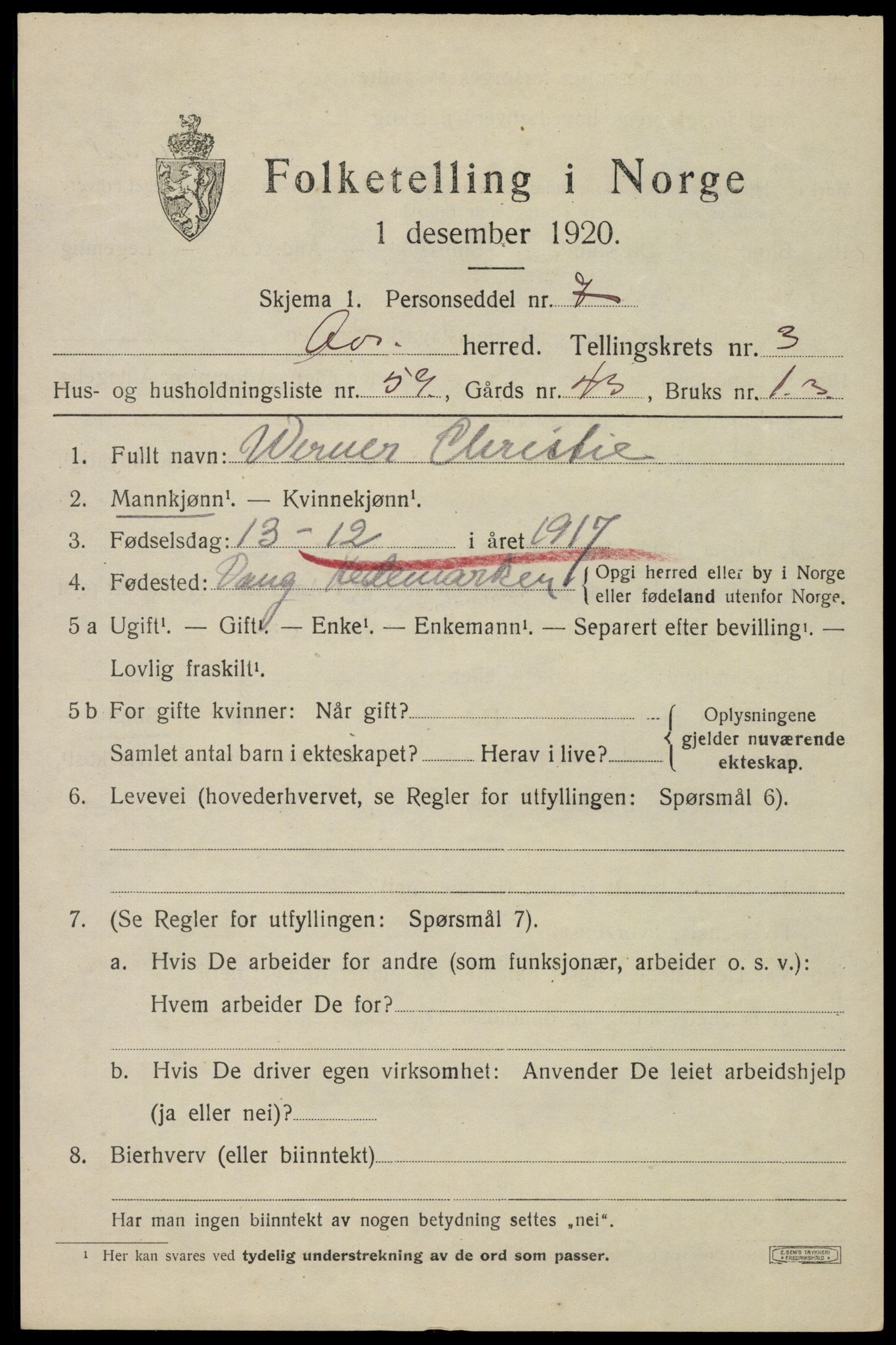 SAO, 1920 census for Ås, 1920, p. 4438