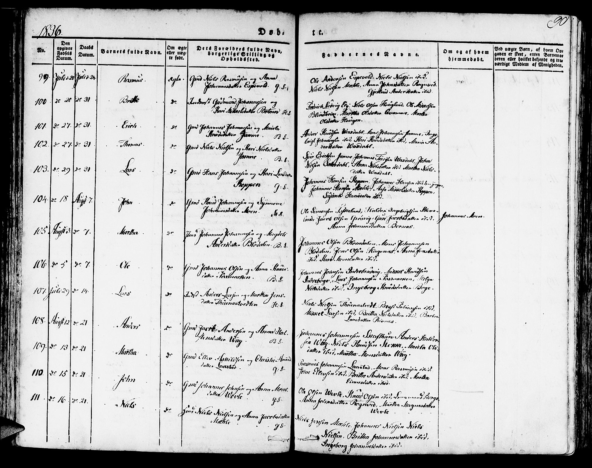 Haus sokneprestembete, AV/SAB-A-75601/H/Haa: Parish register (official) no. A 14, 1827-1838, p. 90