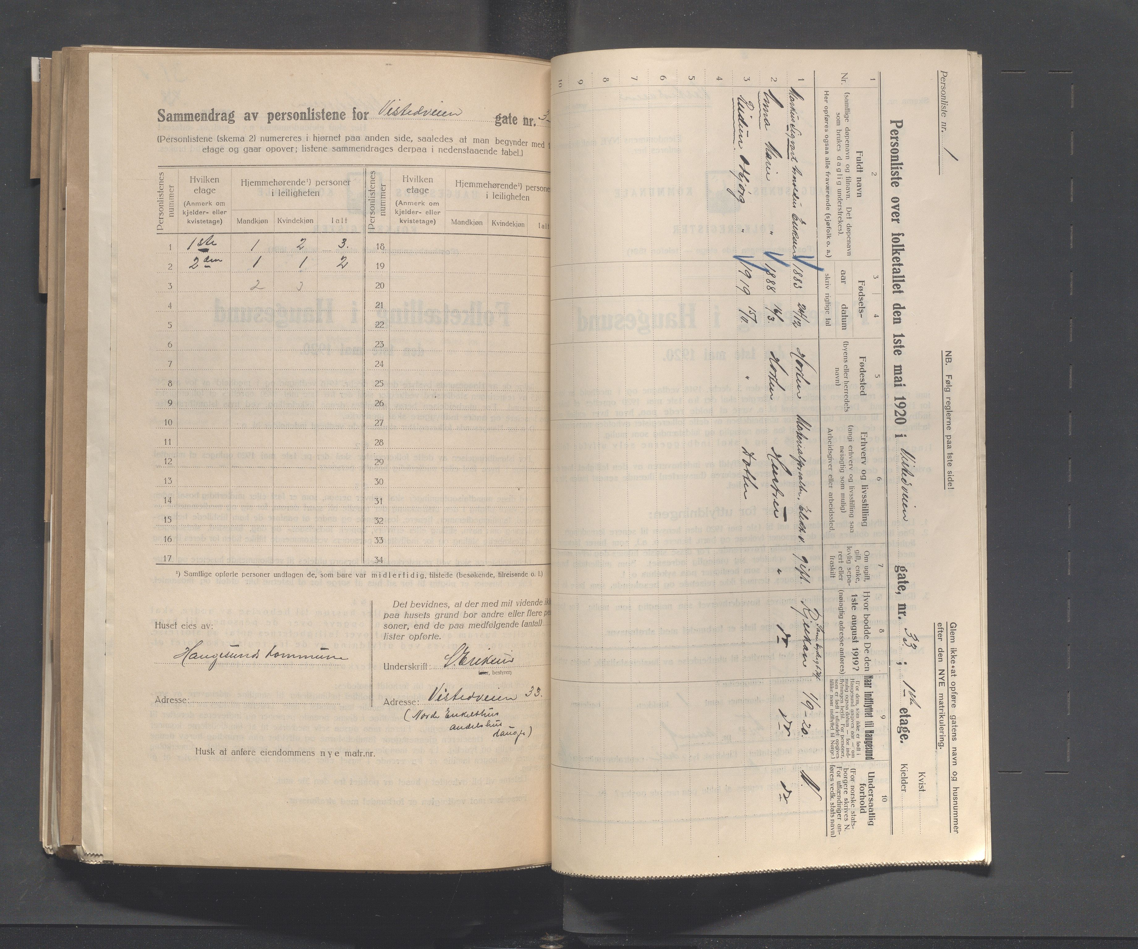 IKAR, Local census 1.5.1920 for Haugesund, 1920, p. 5290