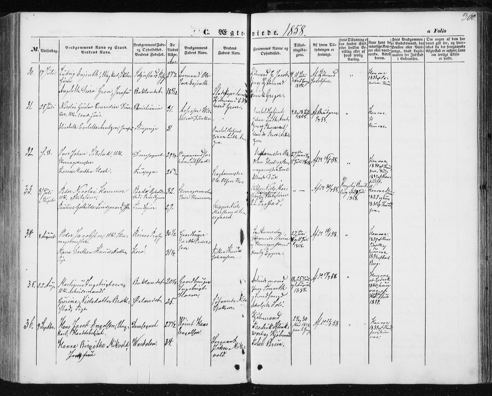 Ministerialprotokoller, klokkerbøker og fødselsregistre - Sør-Trøndelag, AV/SAT-A-1456/602/L0112: Parish register (official) no. 602A10, 1848-1859, p. 300