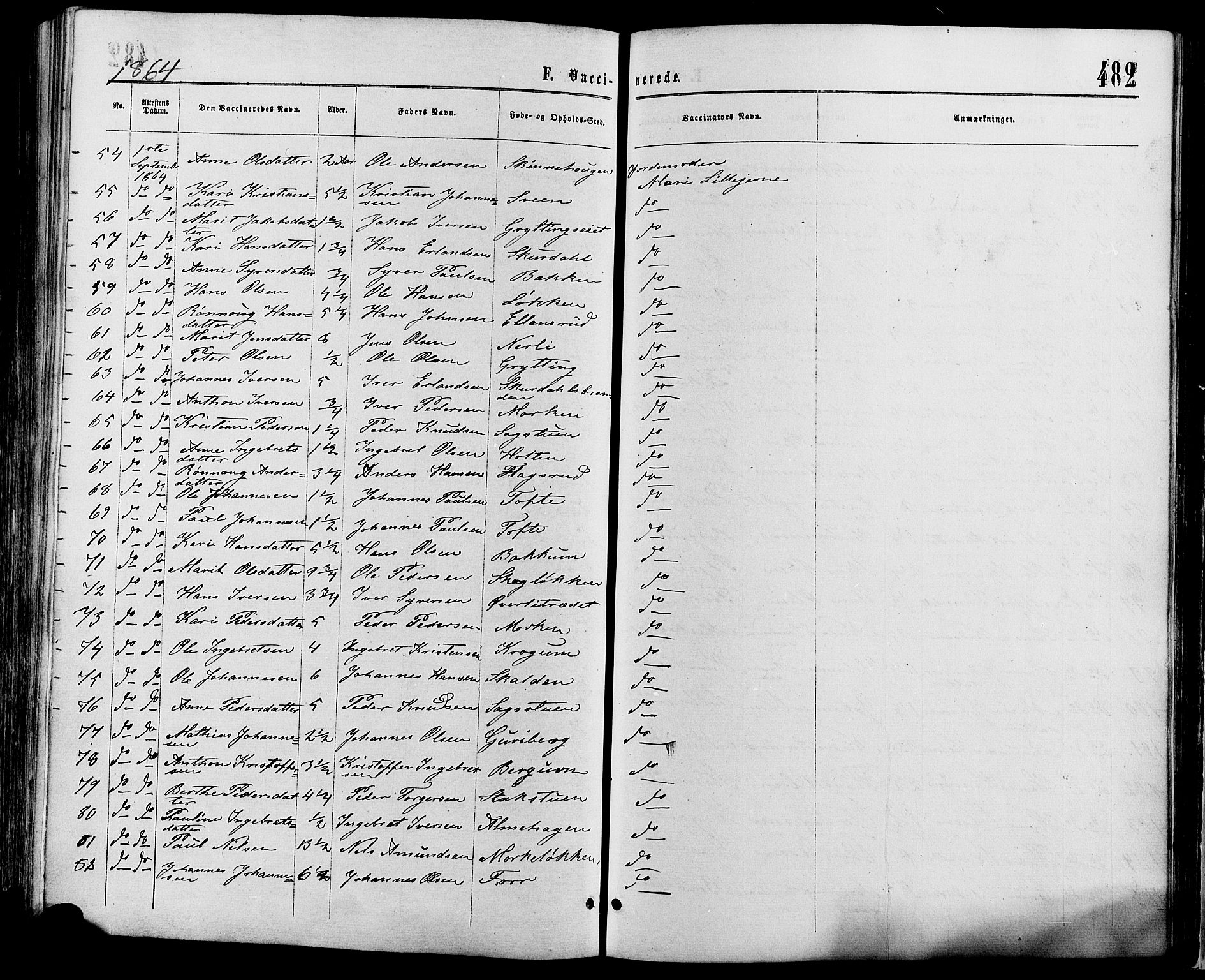 Sør-Fron prestekontor, SAH/PREST-010/H/Ha/Haa/L0002: Parish register (official) no. 2, 1864-1880, p. 482