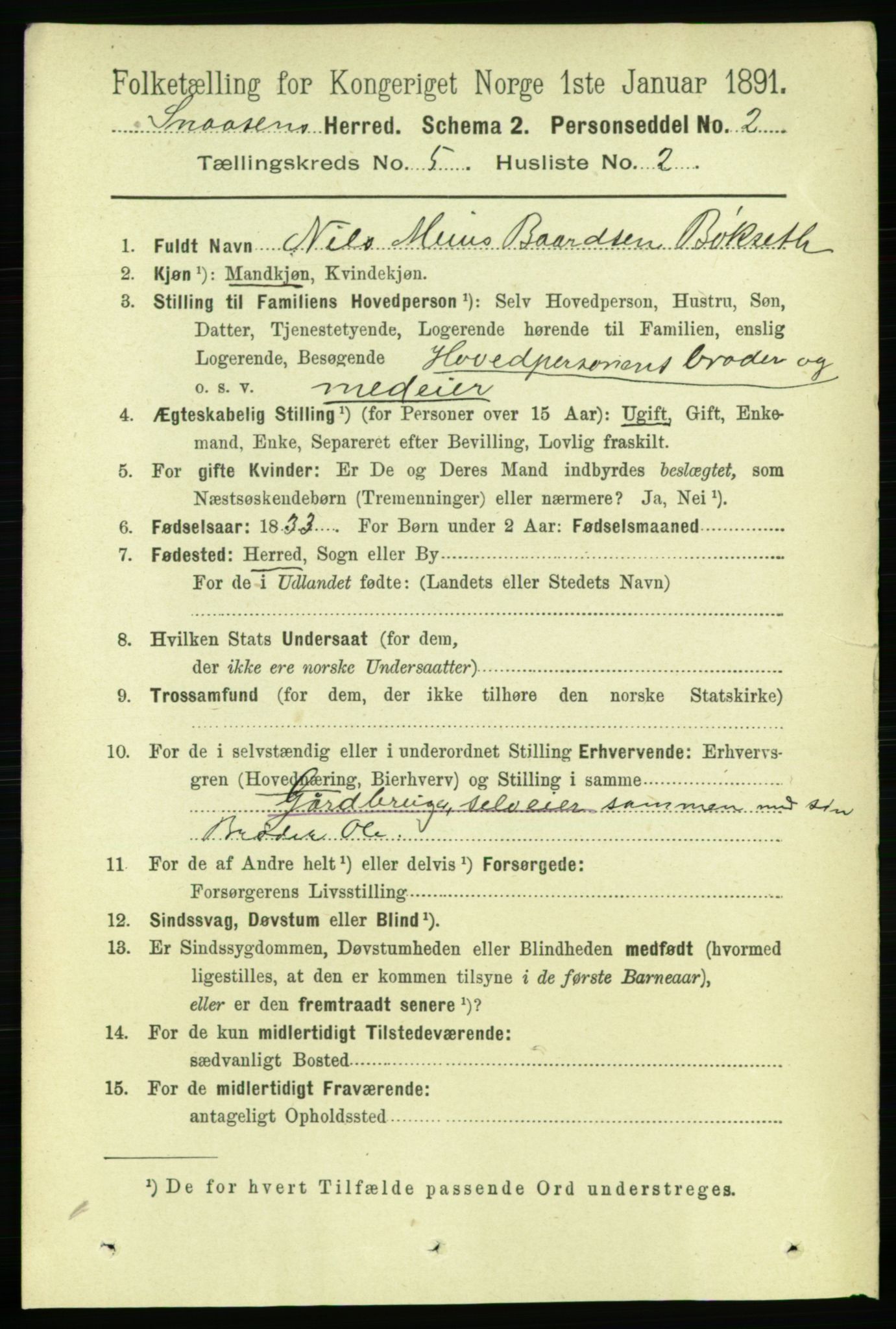 RA, 1891 census for 1736 Snåsa, 1891, p. 1483