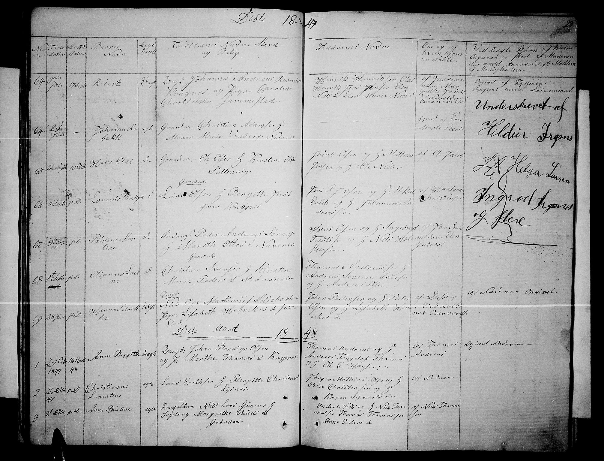 Lenvik sokneprestembete, SATØ/S-1310/H/Ha/Hab/L0003klokker: Parish register (copy) no. 3, 1844-1858, p. 23