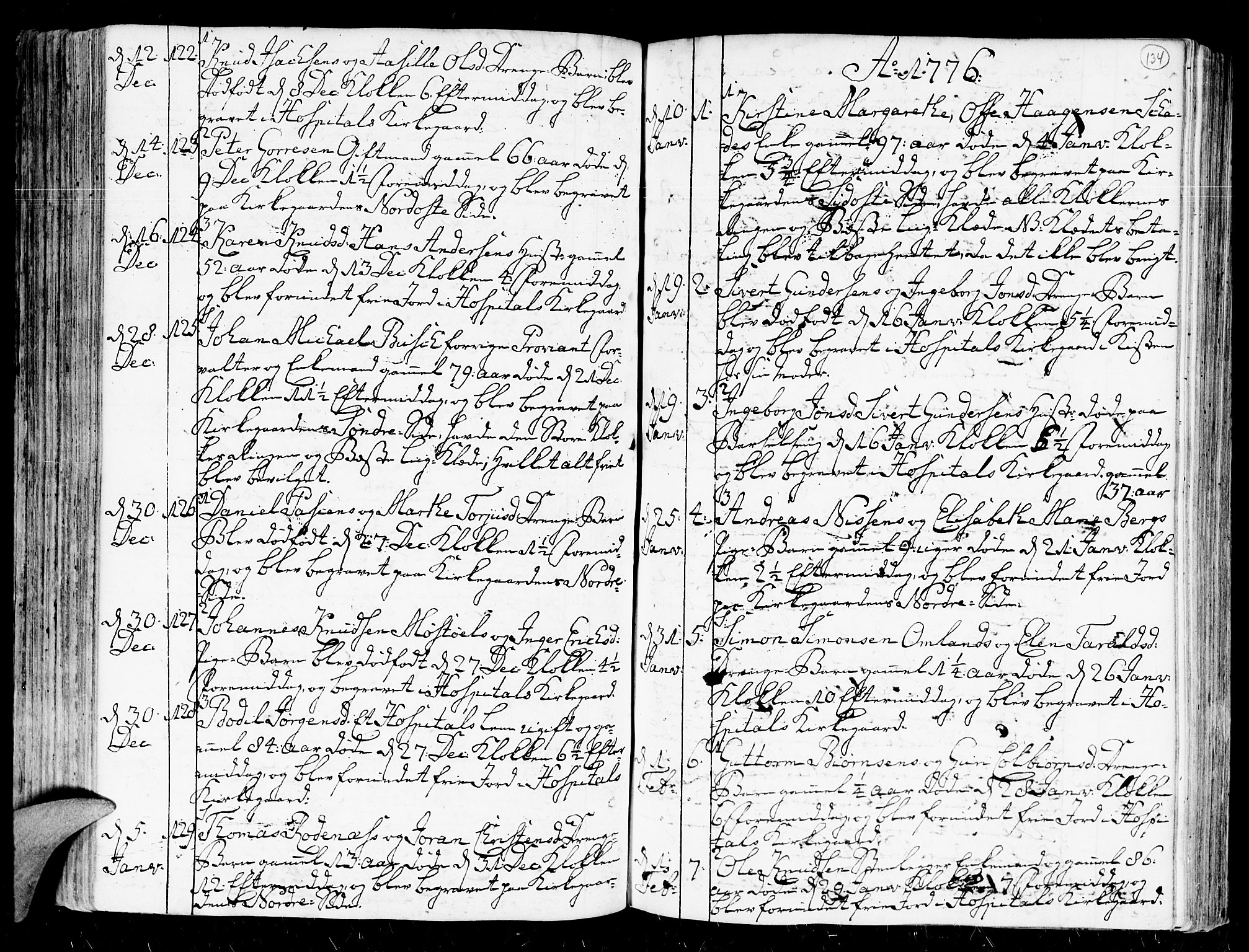 Kristiansand domprosti, SAK/1112-0006/F/Fa/L0004: Parish register (official) no. A 4, 1762-1794, p. 134