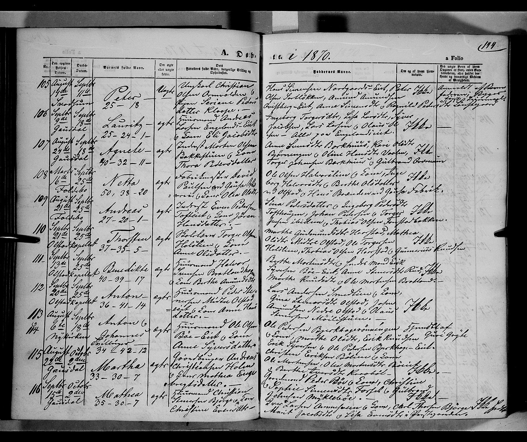 Gausdal prestekontor, AV/SAH-PREST-090/H/Ha/Haa/L0009: Parish register (official) no. 9, 1862-1873, p. 144