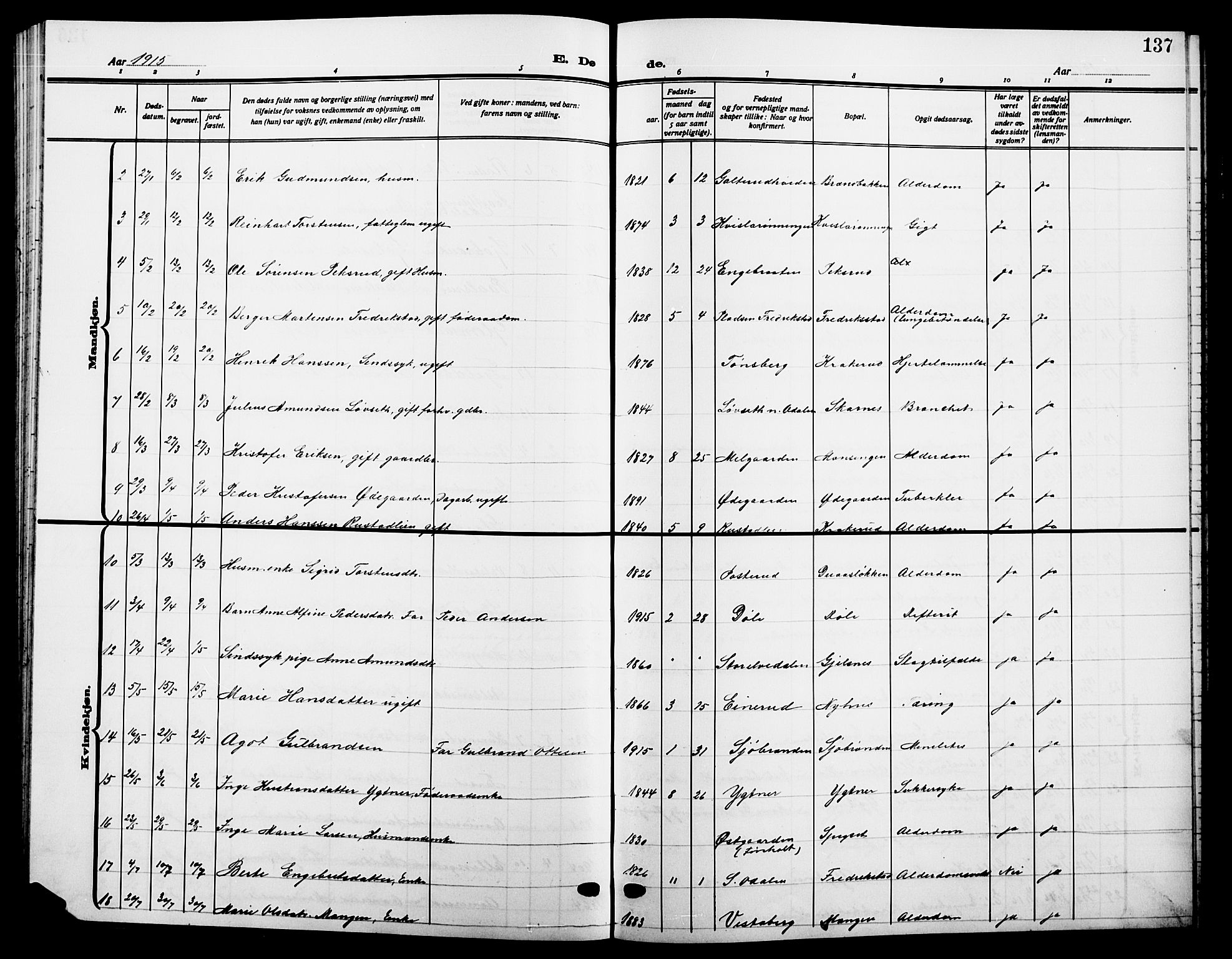 Sør-Odal prestekontor, SAH/PREST-030/H/Ha/Hab/L0008: Parish register (copy) no. 8, 1913-1923, p. 137