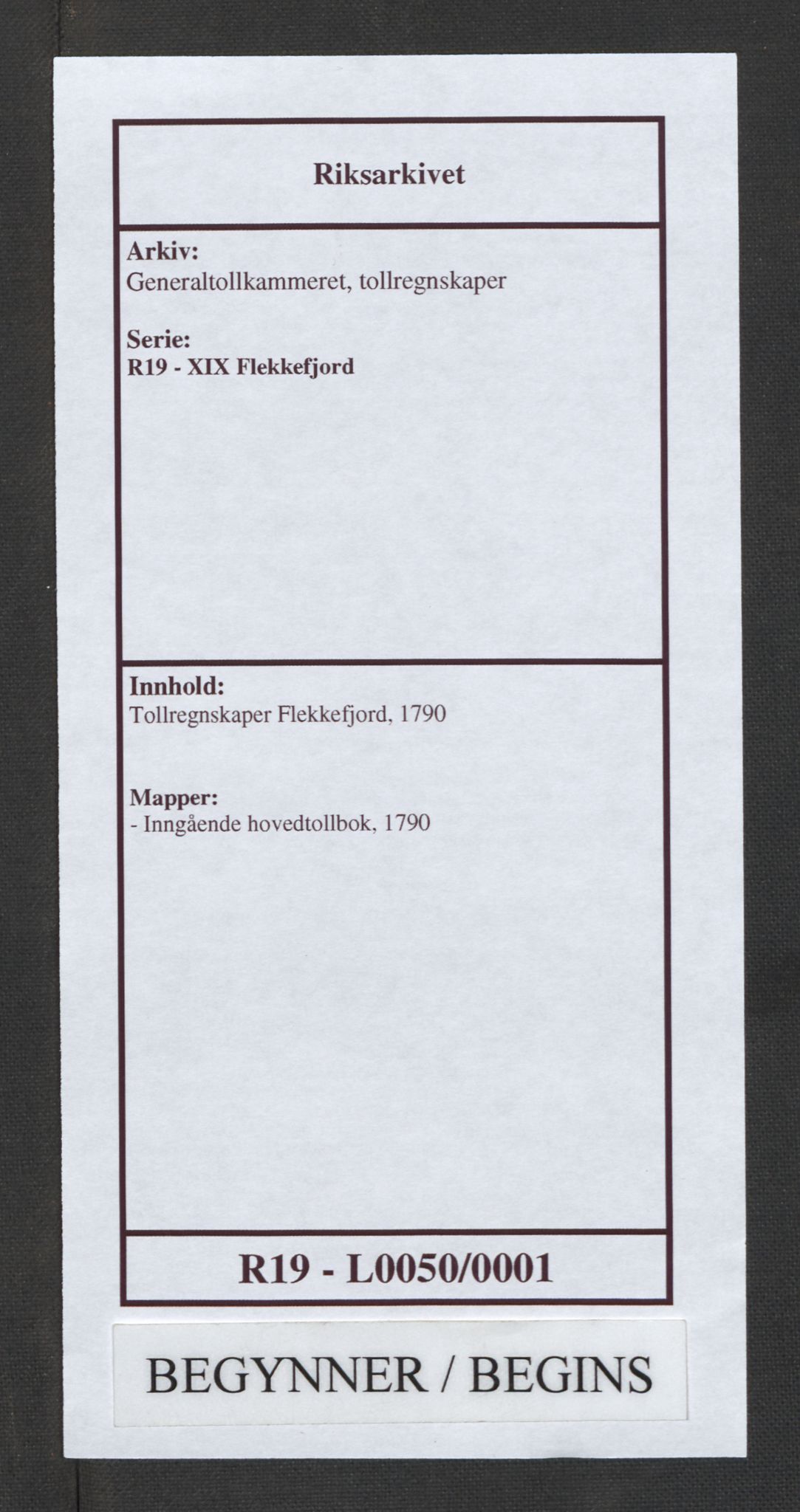 Generaltollkammeret, tollregnskaper, RA/EA-5490/R19/L0050/0001: Tollregnskaper Flekkefjord / Inngående hovedtollbok, 1790