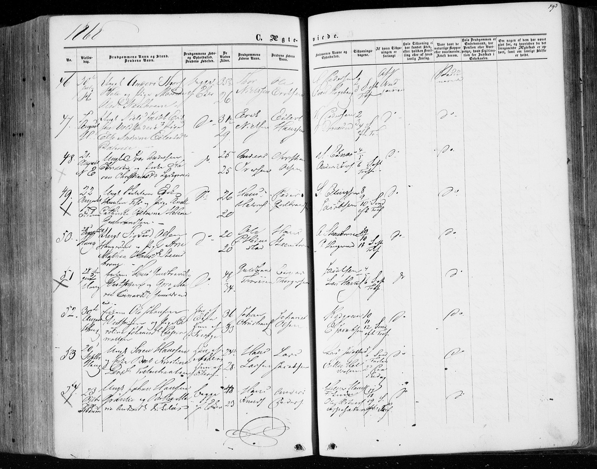 Eiker kirkebøker, SAKO/A-4/F/Fa/L0016: Parish register (official) no. I 16, 1860-1868, p. 493