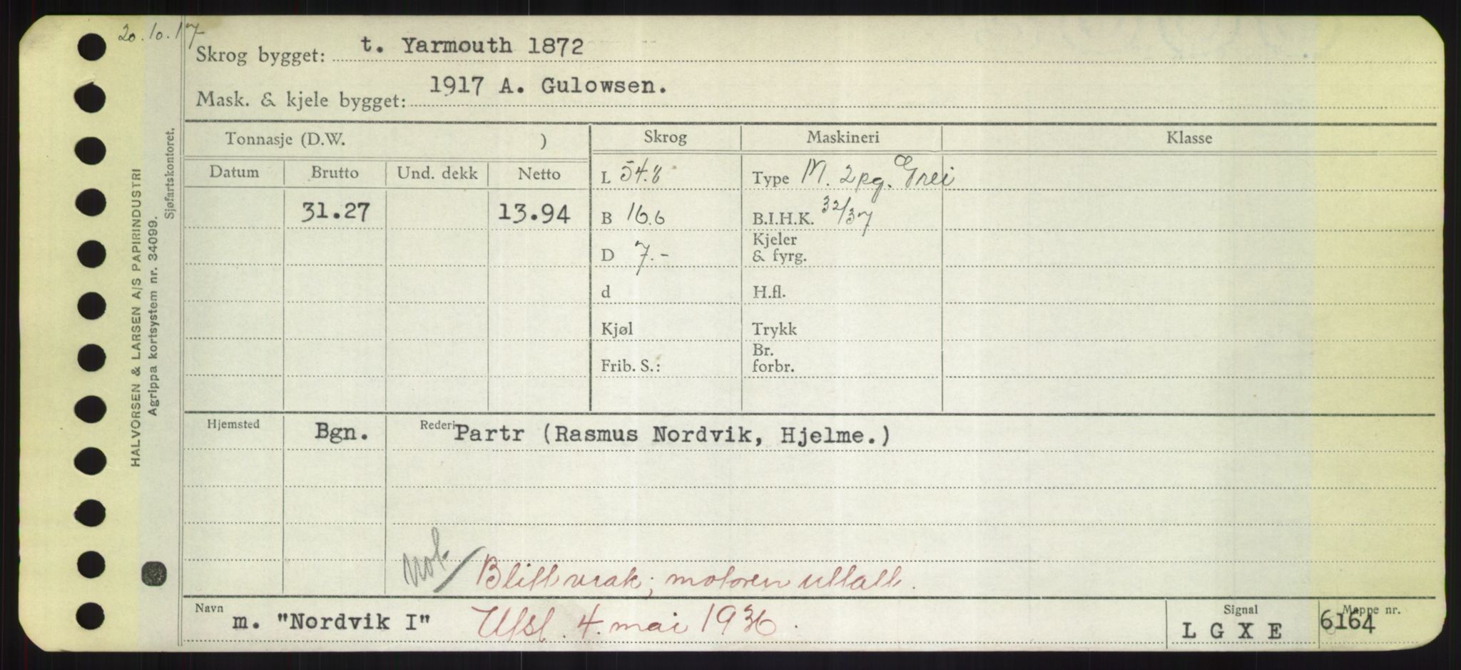 Sjøfartsdirektoratet med forløpere, Skipsmålingen, RA/S-1627/H/Hd/L0026: Fartøy, N-Norhol, p. 579