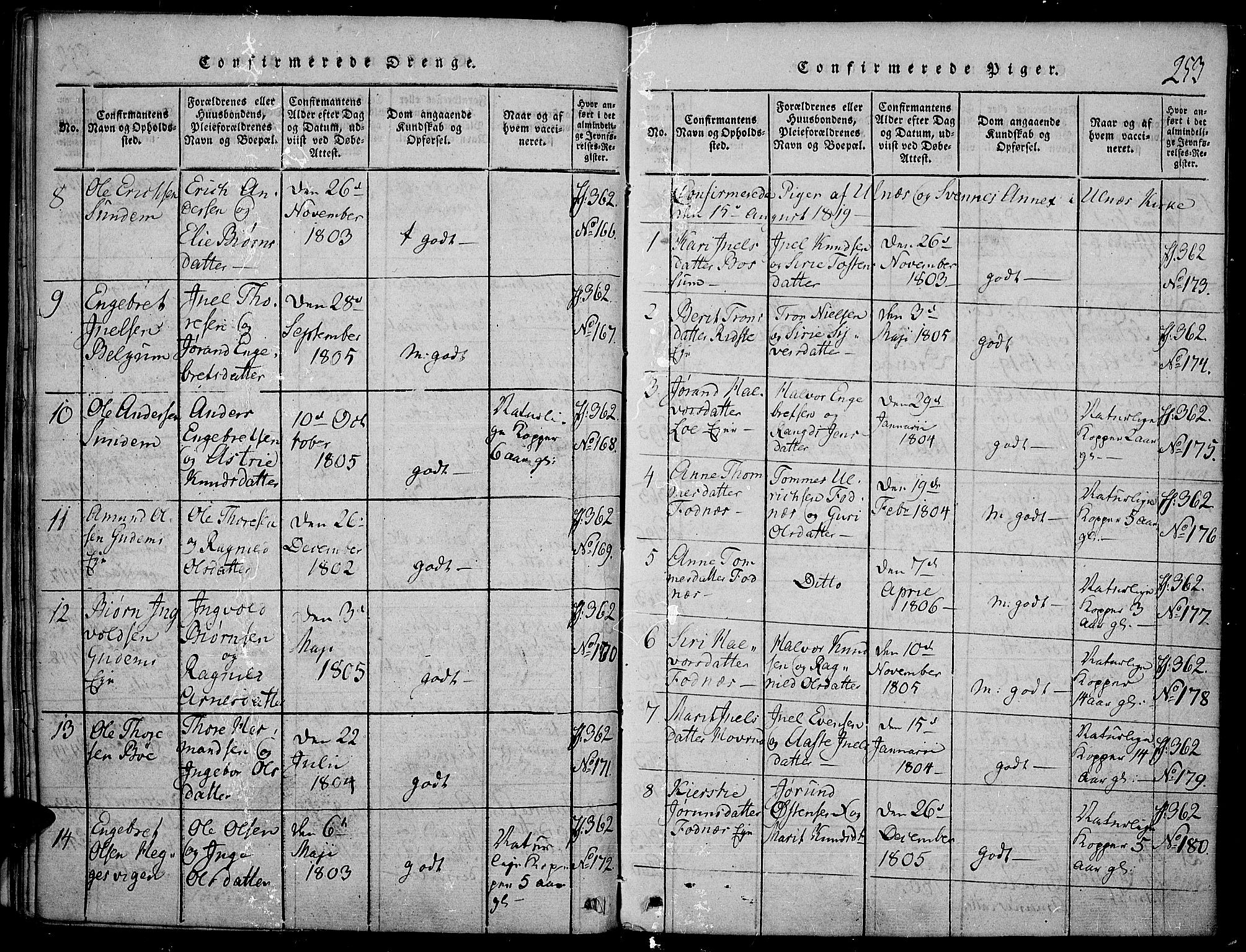 Nord-Aurdal prestekontor, SAH/PREST-132/H/Ha/Haa/L0002: Parish register (official) no. 2, 1816-1828, p. 253