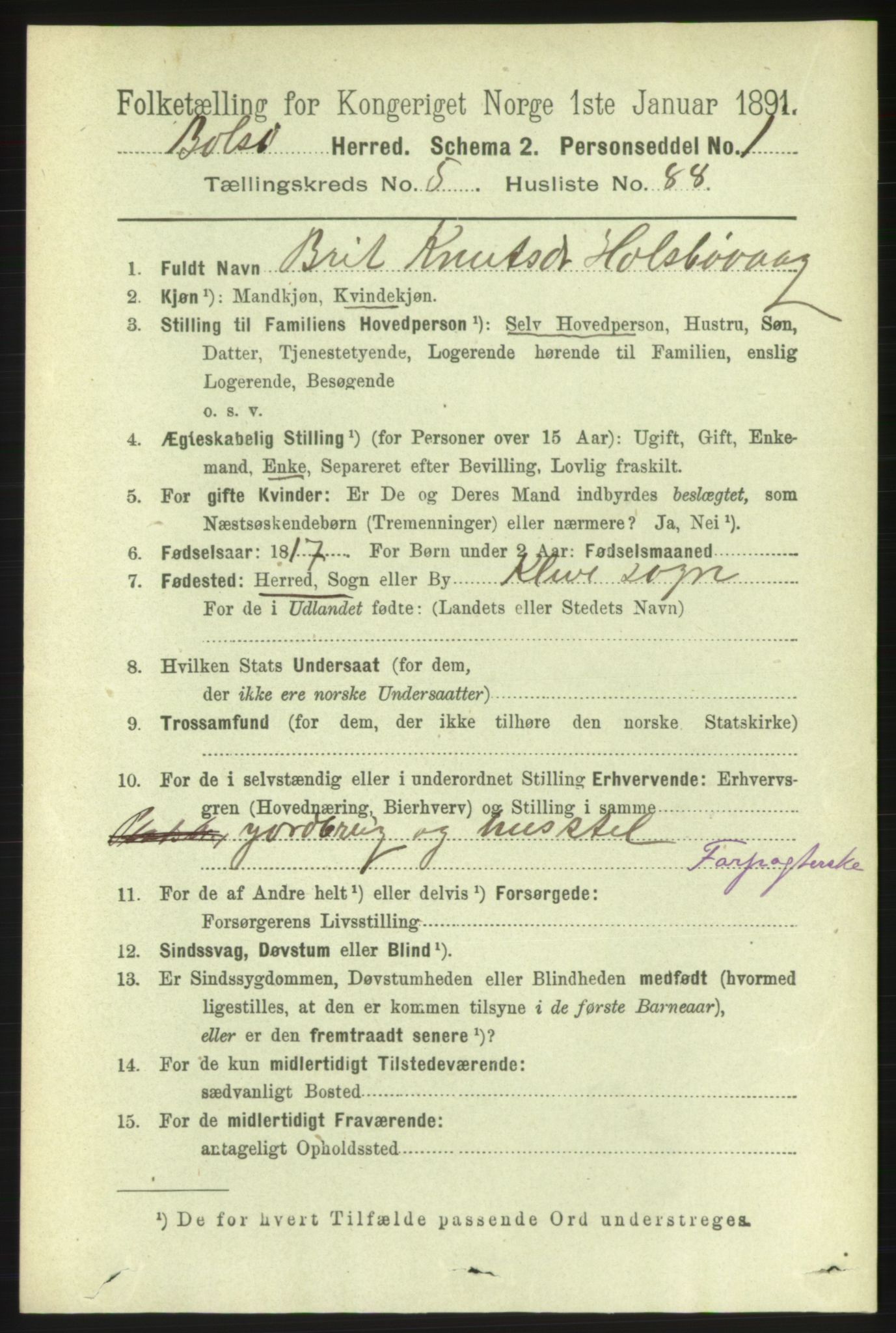 RA, 1891 census for 1544 Bolsøy, 1891, p. 3686
