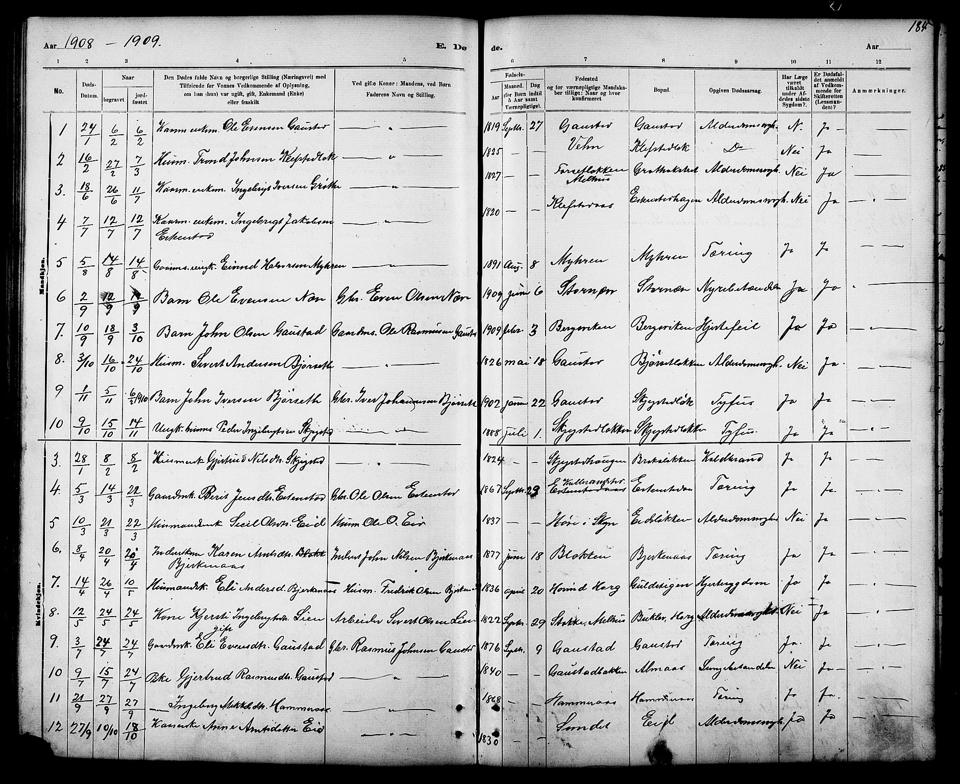 Ministerialprotokoller, klokkerbøker og fødselsregistre - Sør-Trøndelag, AV/SAT-A-1456/694/L1132: Parish register (copy) no. 694C04, 1887-1914, p. 184