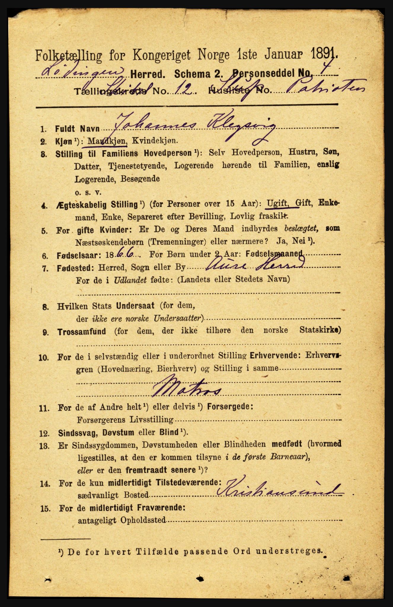 RA, 1891 census for 1851 Lødingen, 1891, p. 3958