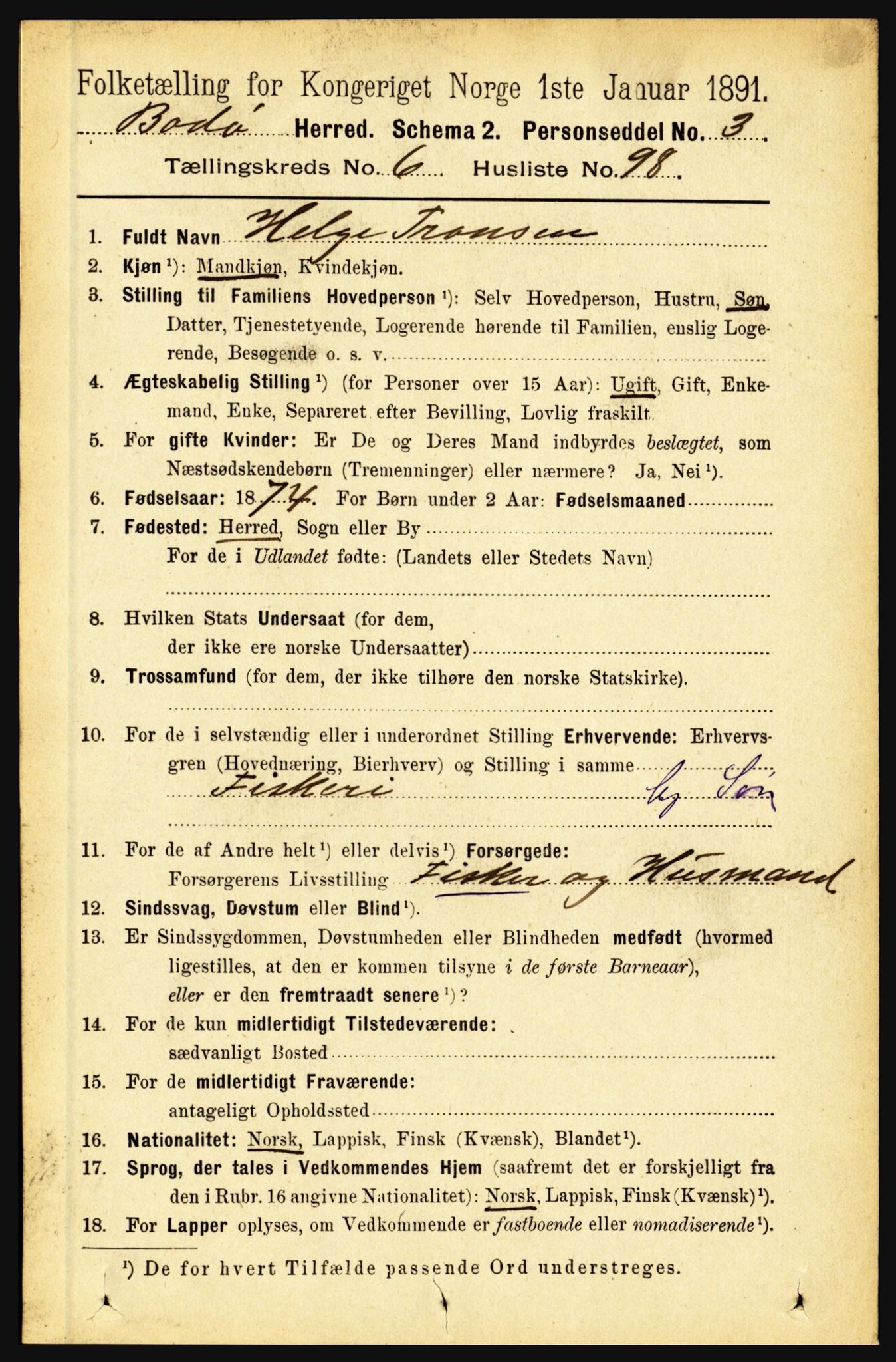 RA, 1891 census for 1843 Bodø, 1891, p. 4552