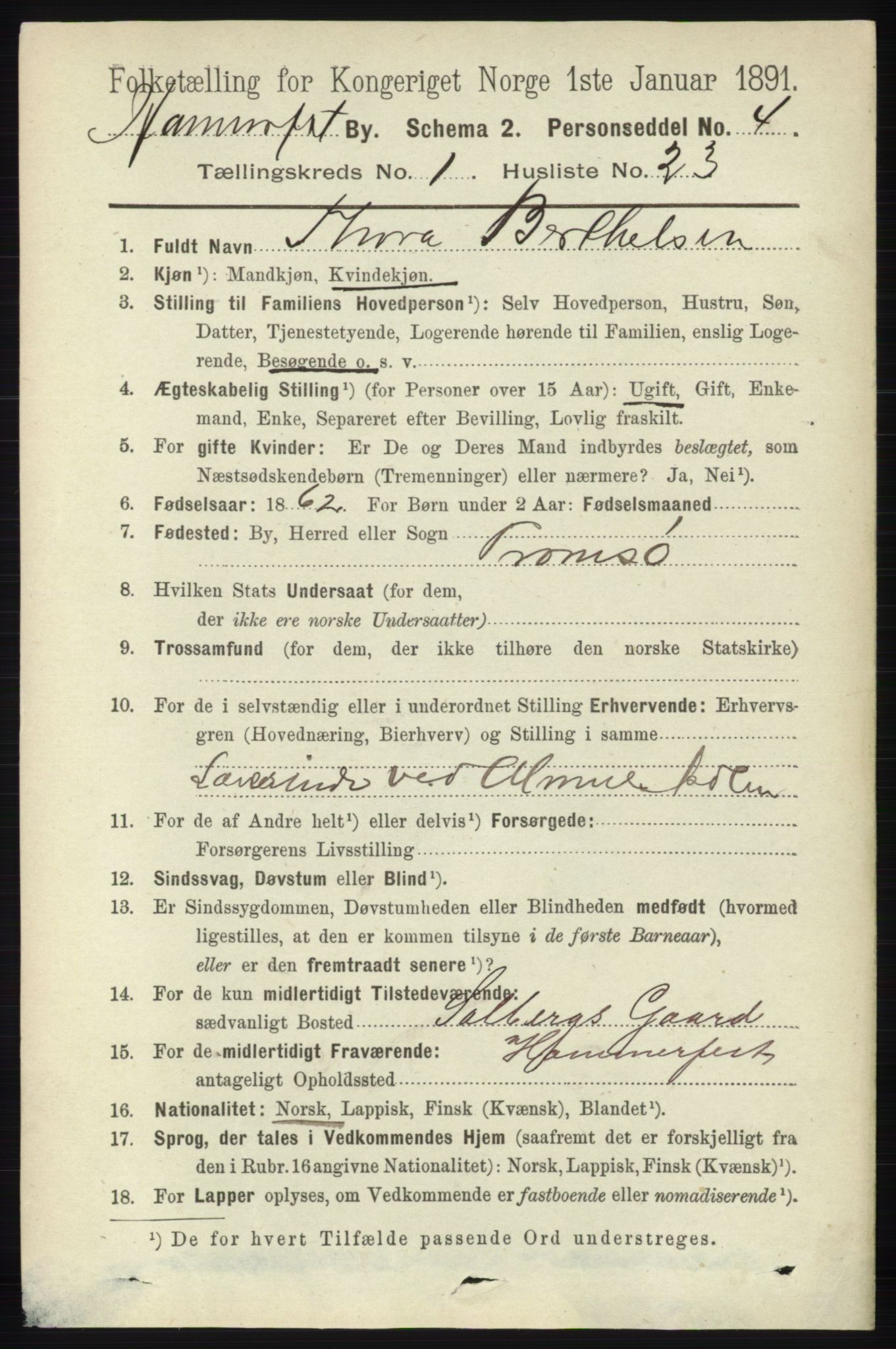 RA, 1891 census for 2001 Hammerfest, 1891, p. 224