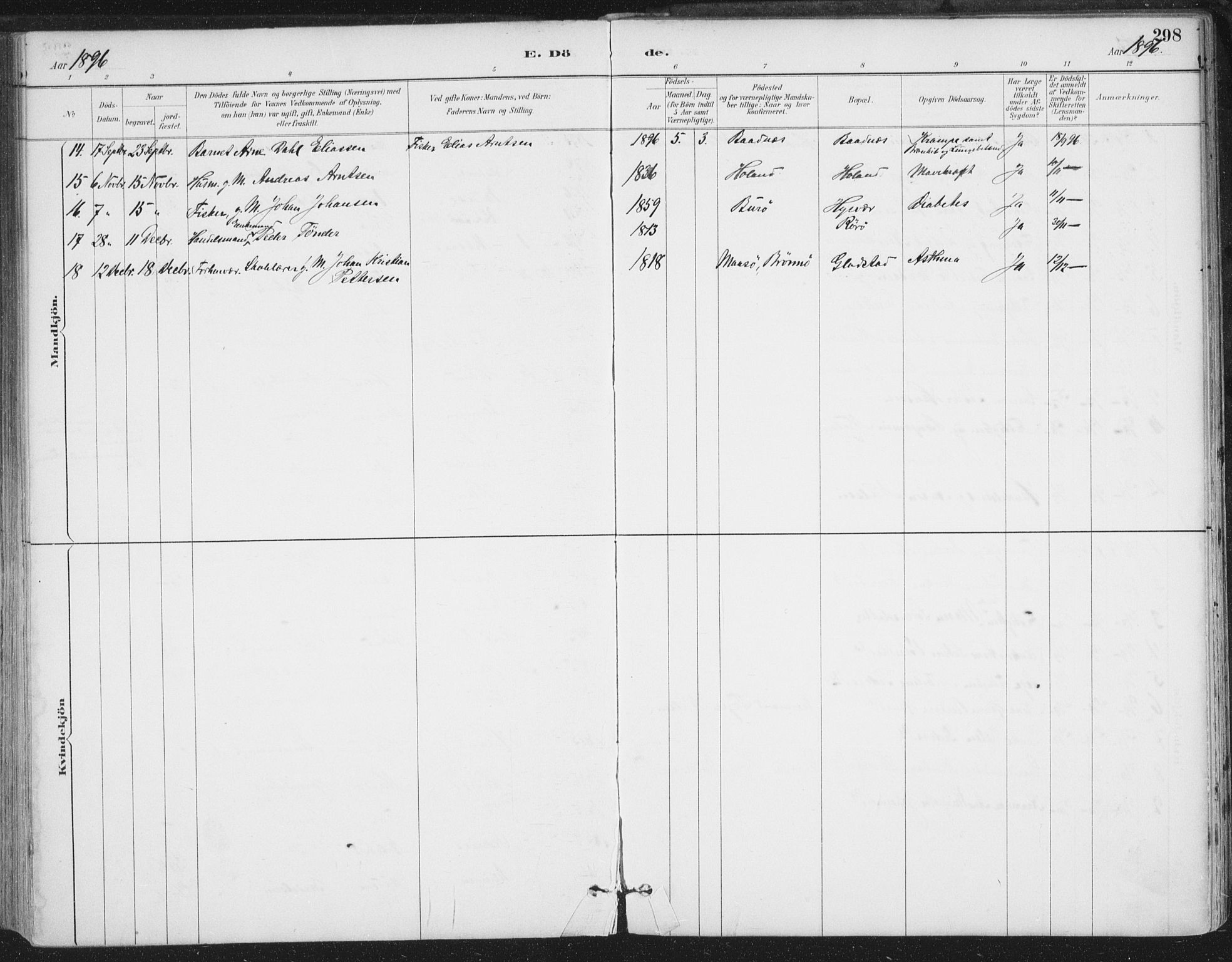 Ministerialprotokoller, klokkerbøker og fødselsregistre - Nordland, AV/SAT-A-1459/816/L0244: Parish register (official) no. 816A10, 1886-1903, p. 298