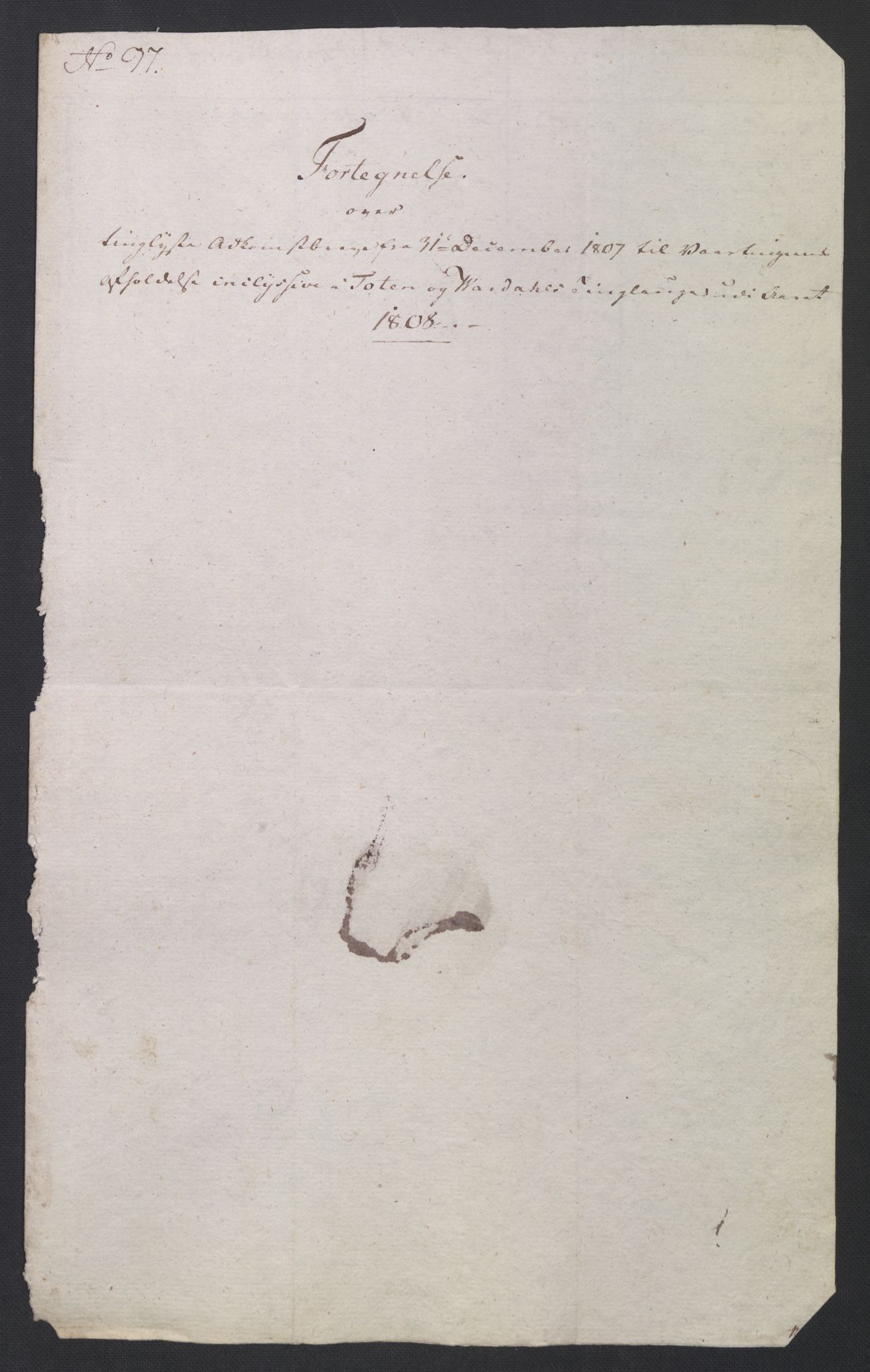 Rentekammeret inntil 1814, Reviderte regnskaper, Fogderegnskap, AV/RA-EA-4092/R19/L1396: Fogderegnskap Toten, Hadeland og Vardal, 1808, p. 417