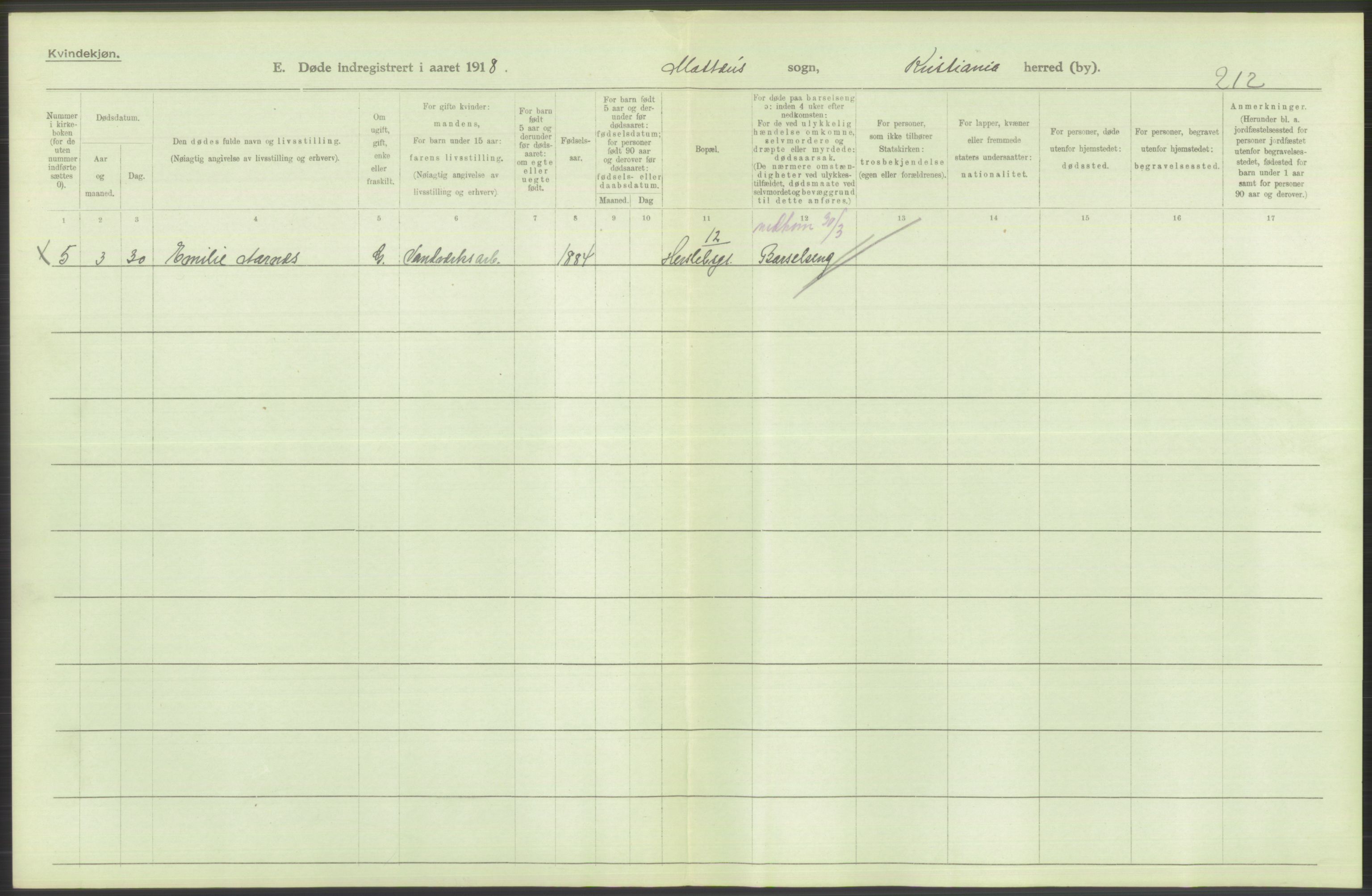 Statistisk sentralbyrå, Sosiodemografiske emner, Befolkning, AV/RA-S-2228/D/Df/Dfb/Dfbh/L0010: Kristiania: Døde, 1918, p. 708