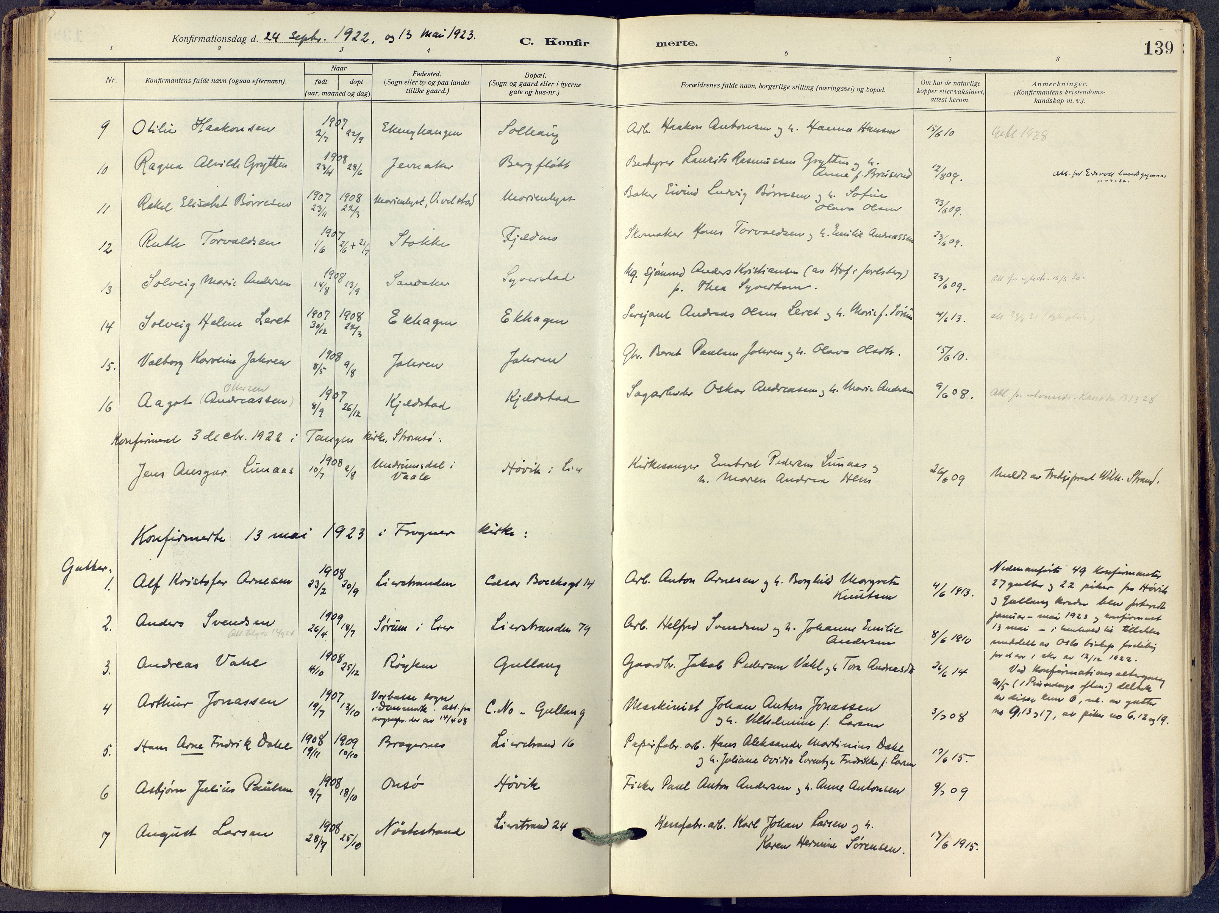 Lier kirkebøker, SAKO/A-230/F/Fa/L0019: Parish register (official) no. I 19, 1918-1928, p. 139
