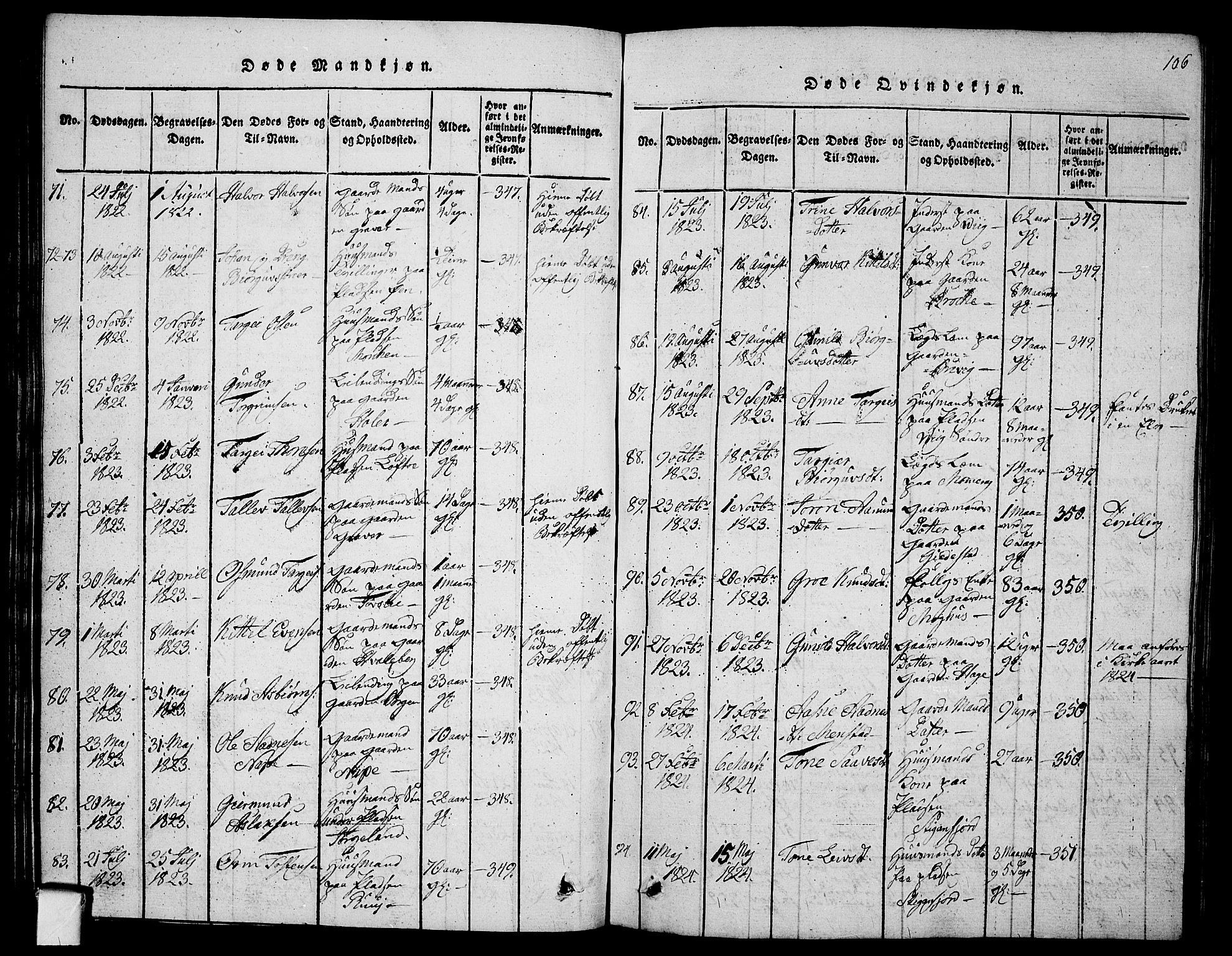 Fyresdal kirkebøker, AV/SAKO-A-263/G/Ga/L0001: Parish register (copy) no. I 1, 1816-1840, p. 106