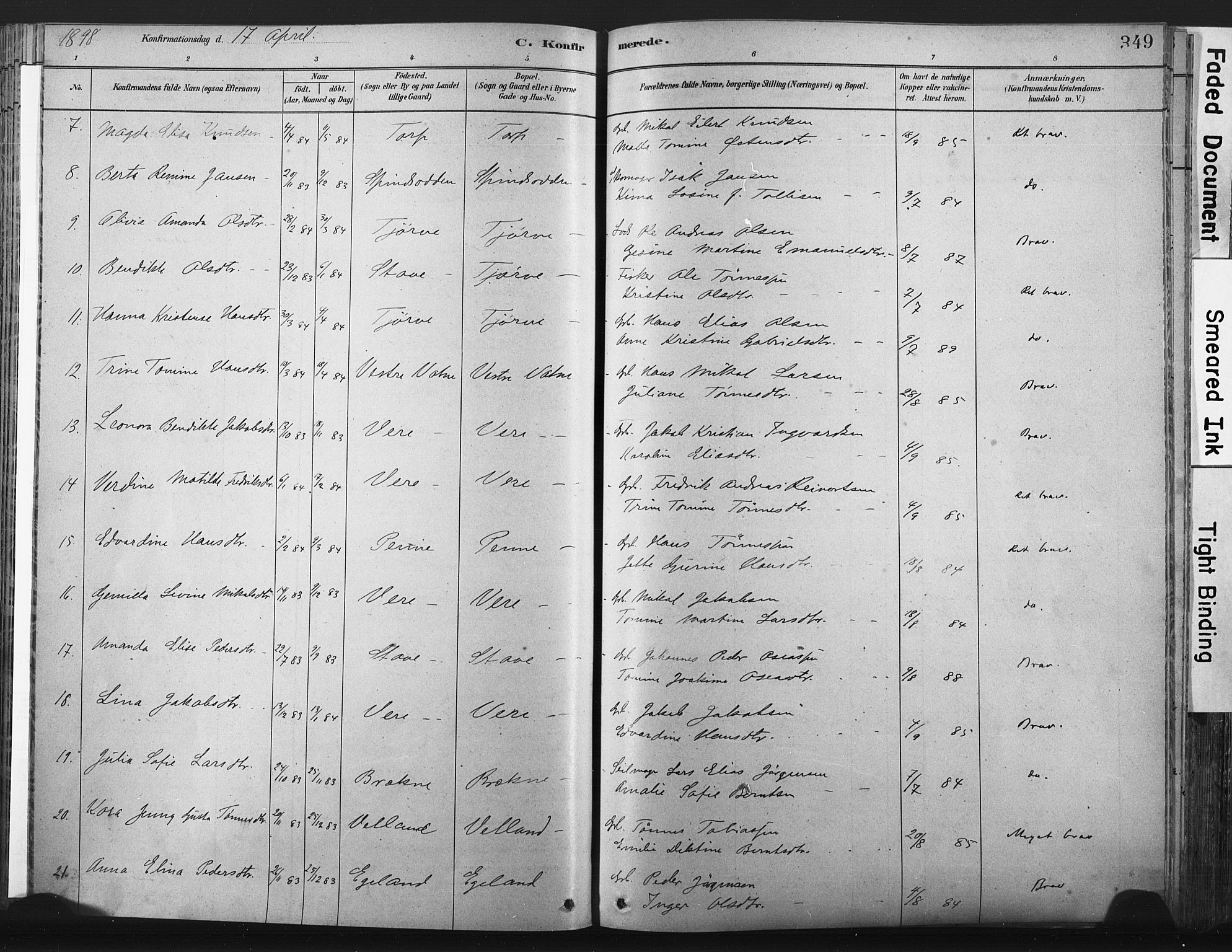 Lista sokneprestkontor, AV/SAK-1111-0027/F/Fa/L0012: Parish register (official) no. A 12, 1879-1903, p. 349