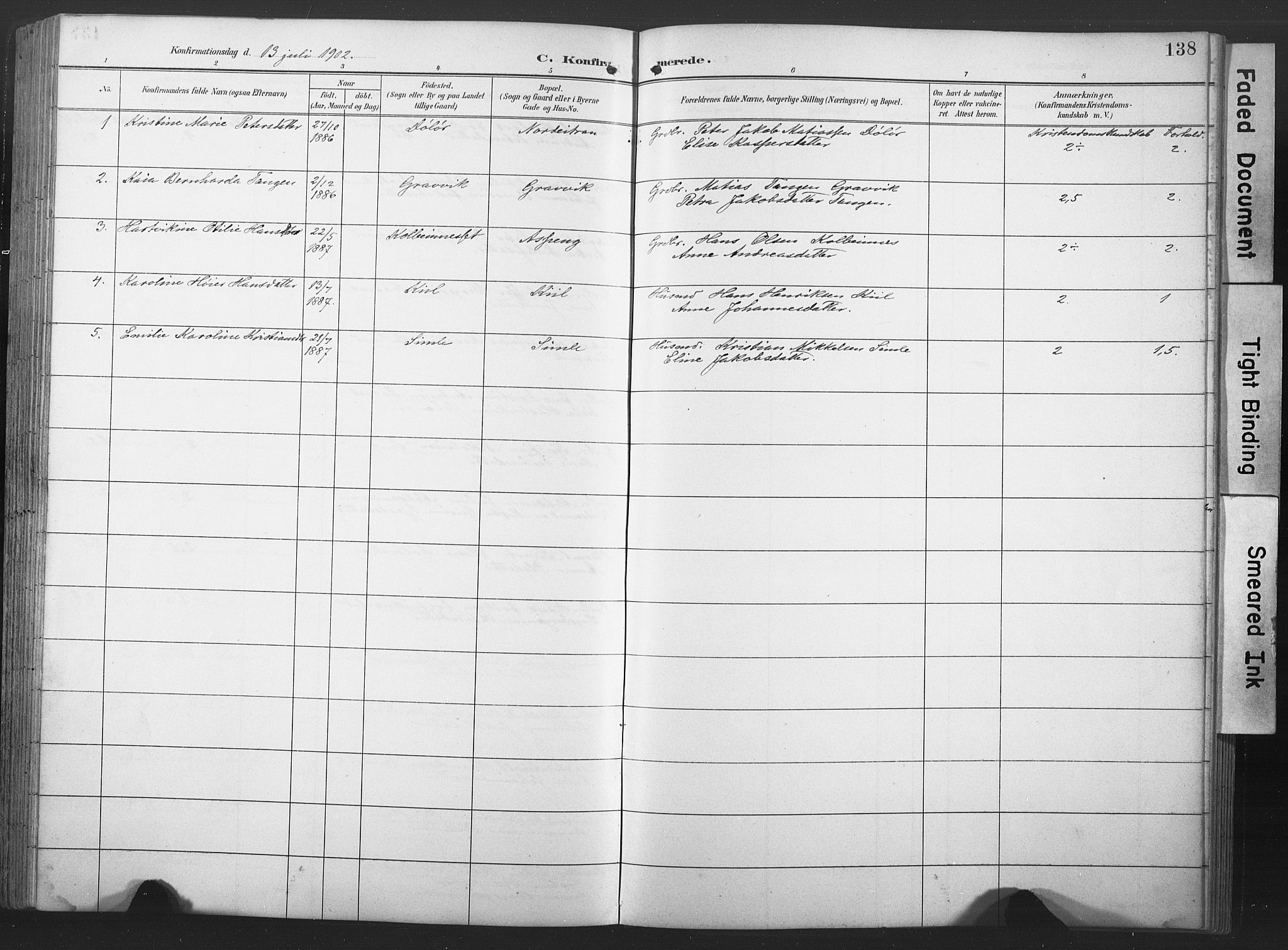 Ministerialprotokoller, klokkerbøker og fødselsregistre - Nord-Trøndelag, AV/SAT-A-1458/789/L0706: Parish register (copy) no. 789C01, 1888-1931, p. 138