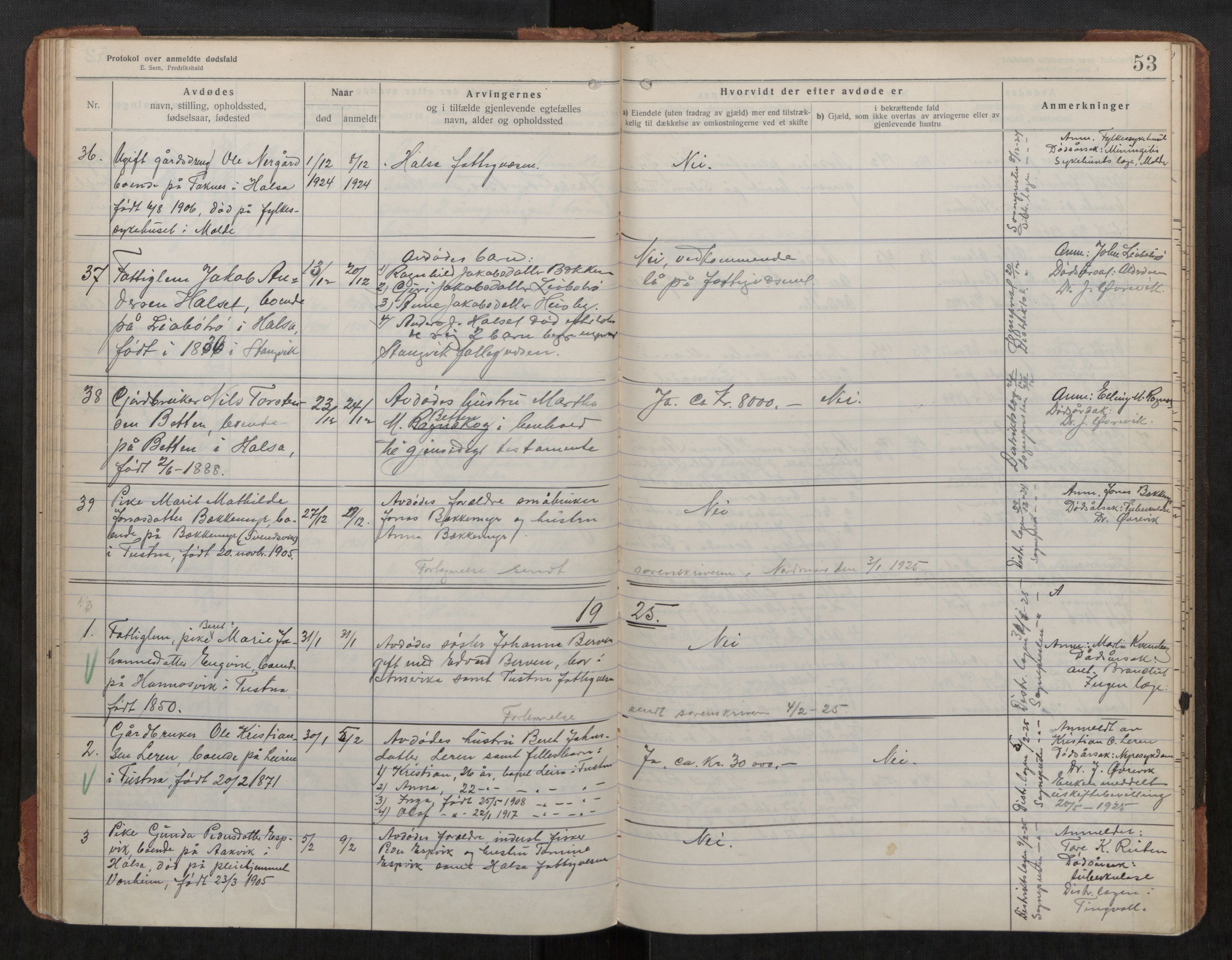 Halsa og Tustna lensmannskontor, AV/SAT-A-1100, 1917-1933, p. 53