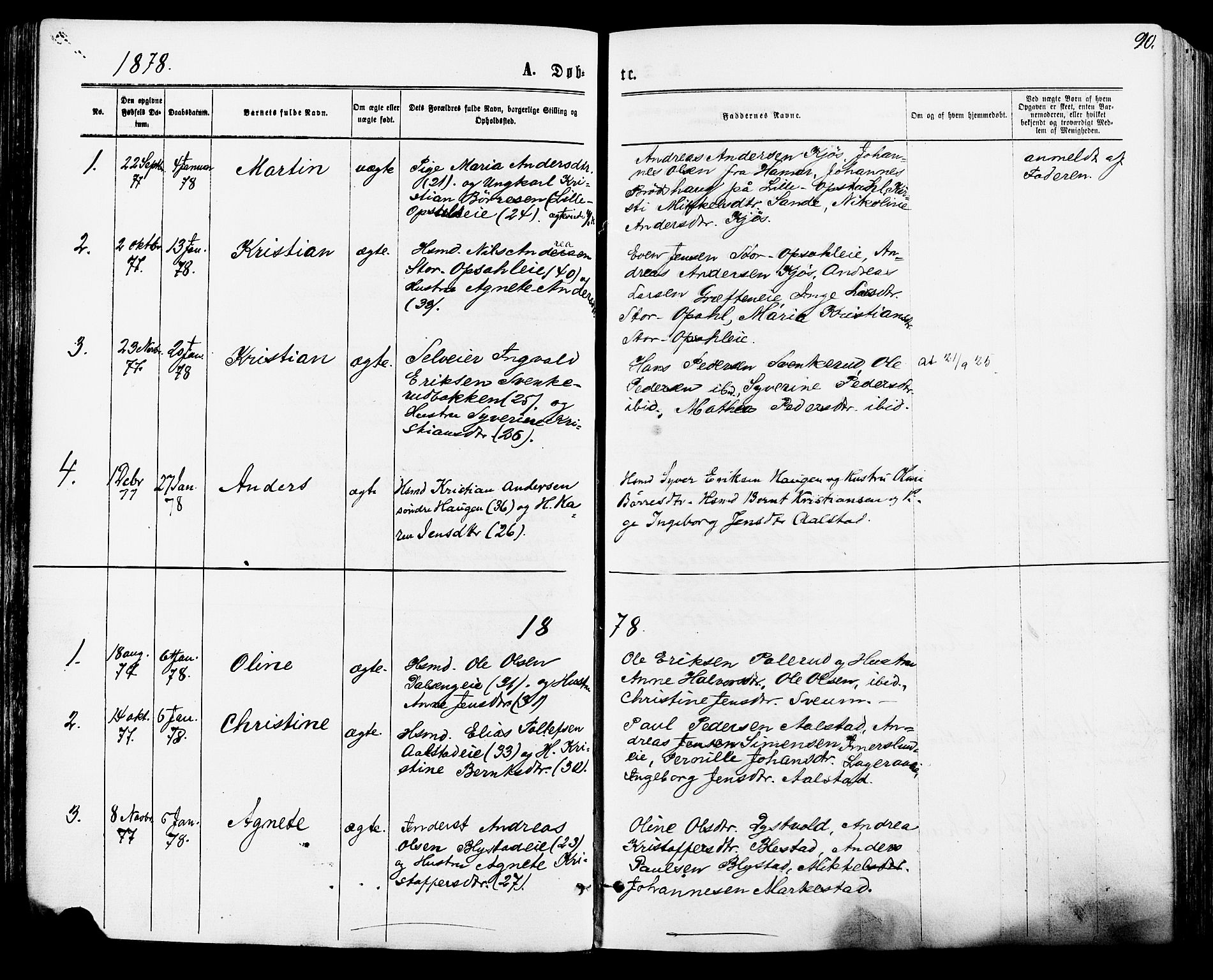 Vang prestekontor, Hedmark, SAH/PREST-008/H/Ha/Haa/L0015: Parish register (official) no. 15, 1871-1885, p. 90