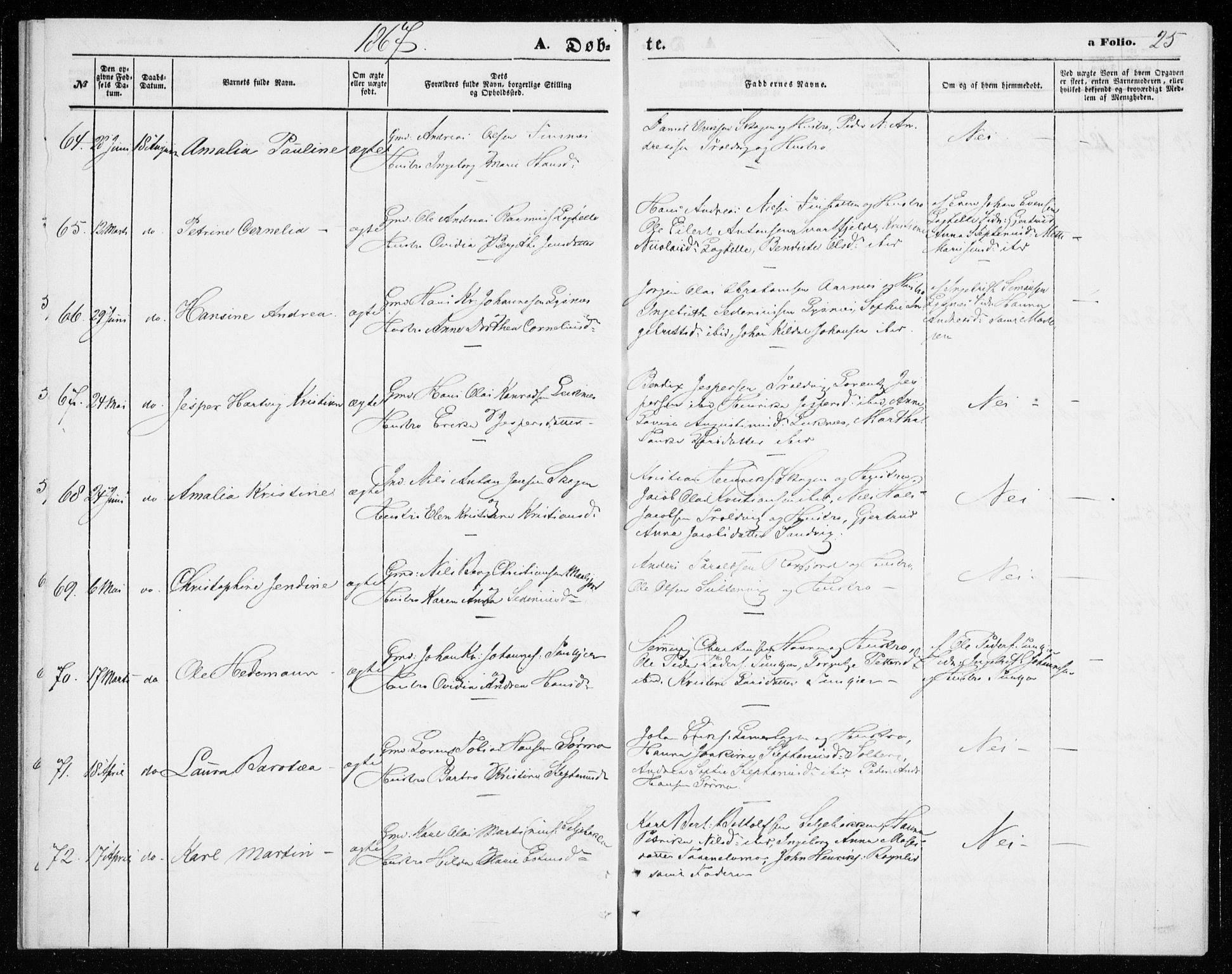 Lenvik sokneprestembete, SATØ/S-1310/H/Ha/Haa/L0009kirke: Parish register (official) no. 9, 1866-1873, p. 25