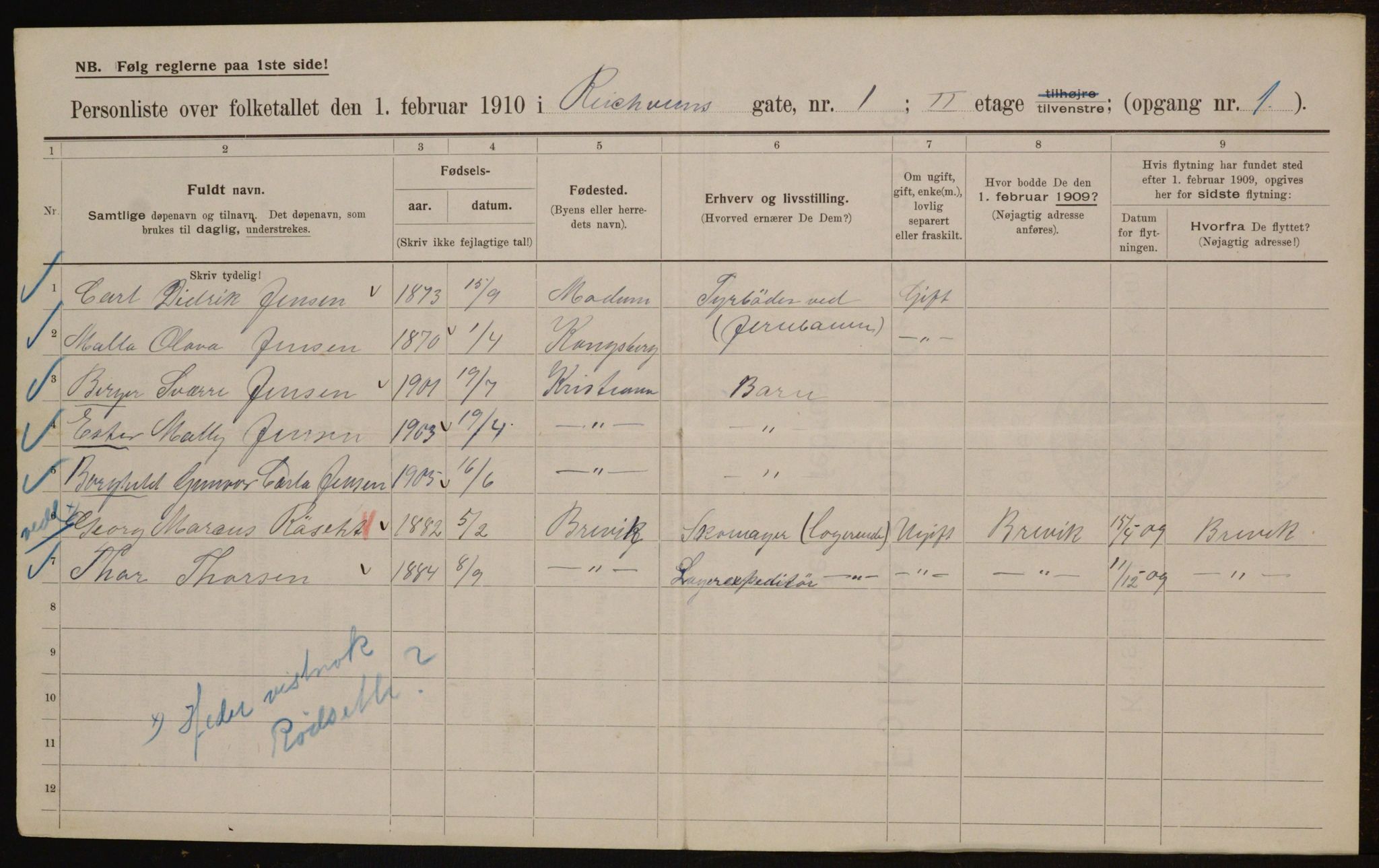 OBA, Municipal Census 1910 for Kristiania, 1910, p. 79012