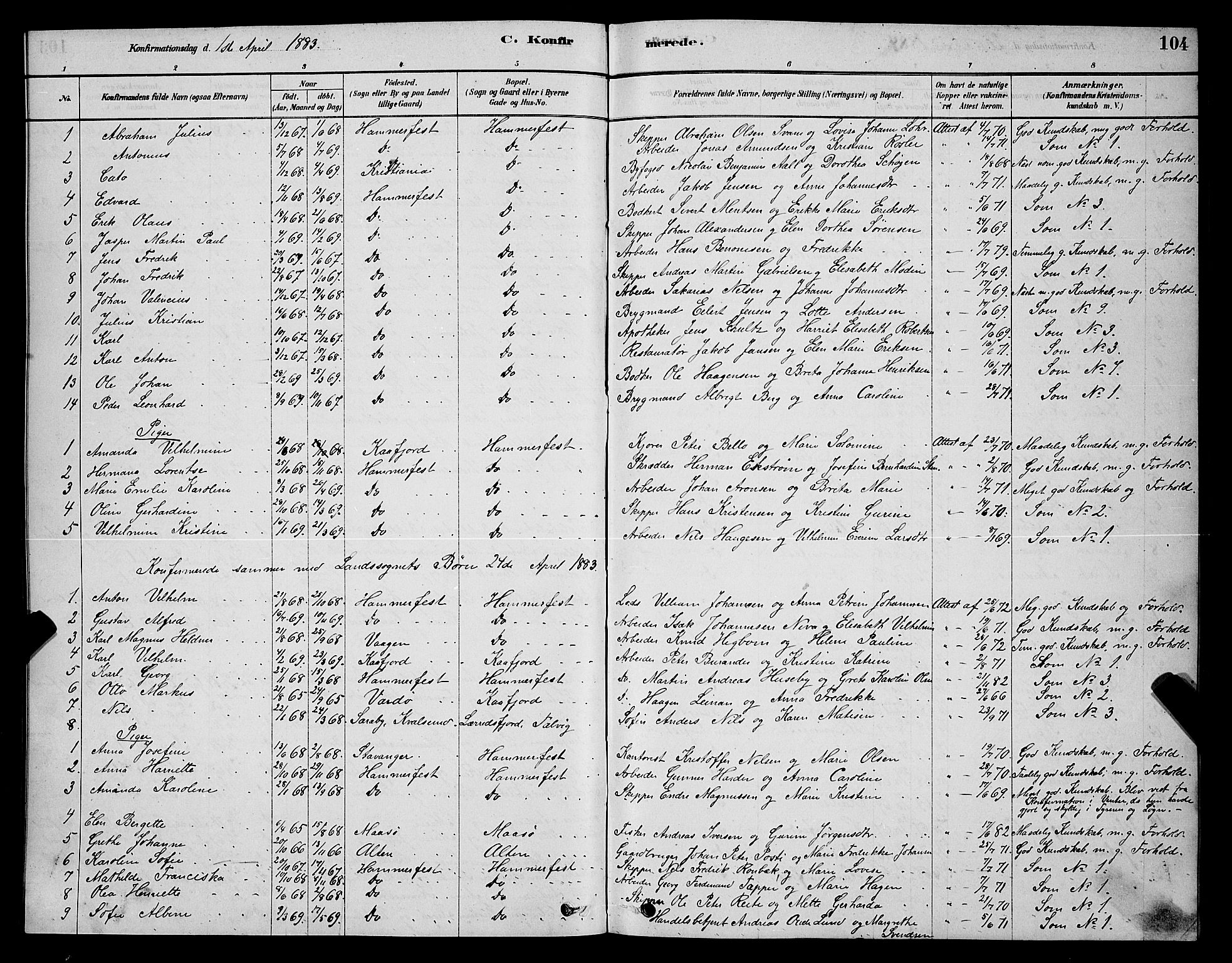 Hammerfest sokneprestkontor, SATØ/S-1347/H/Hb/L0006.klokk: Parish register (copy) no. 6, 1876-1884, p. 104