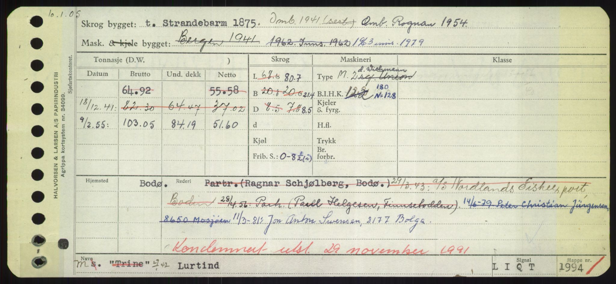 Sjøfartsdirektoratet med forløpere, Skipsmålingen, RA/S-1627/H/Hd/L0023: Fartøy, Lia-Løv, p. 423