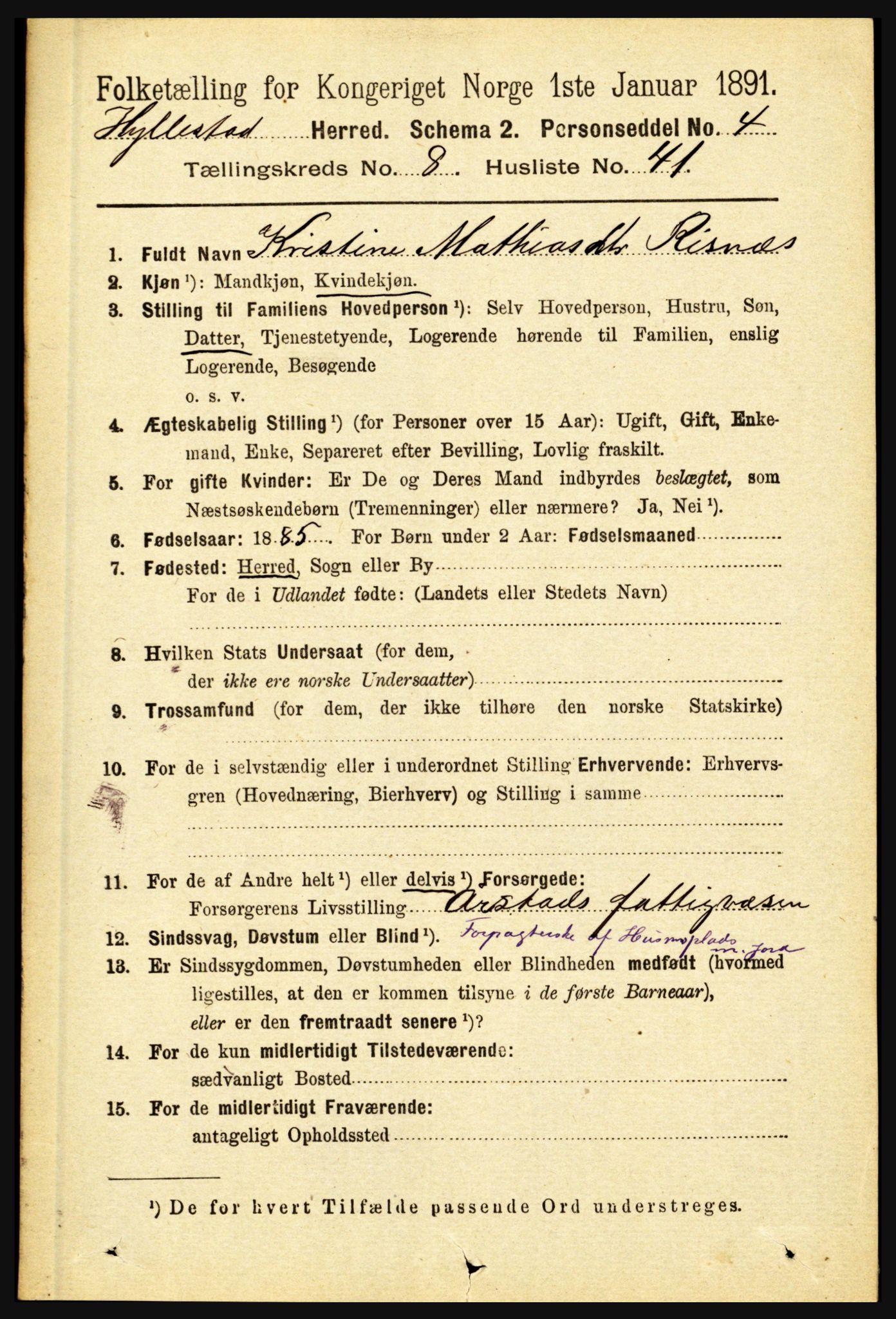 RA, 1891 census for 1413 Hyllestad, 1891, p. 1547