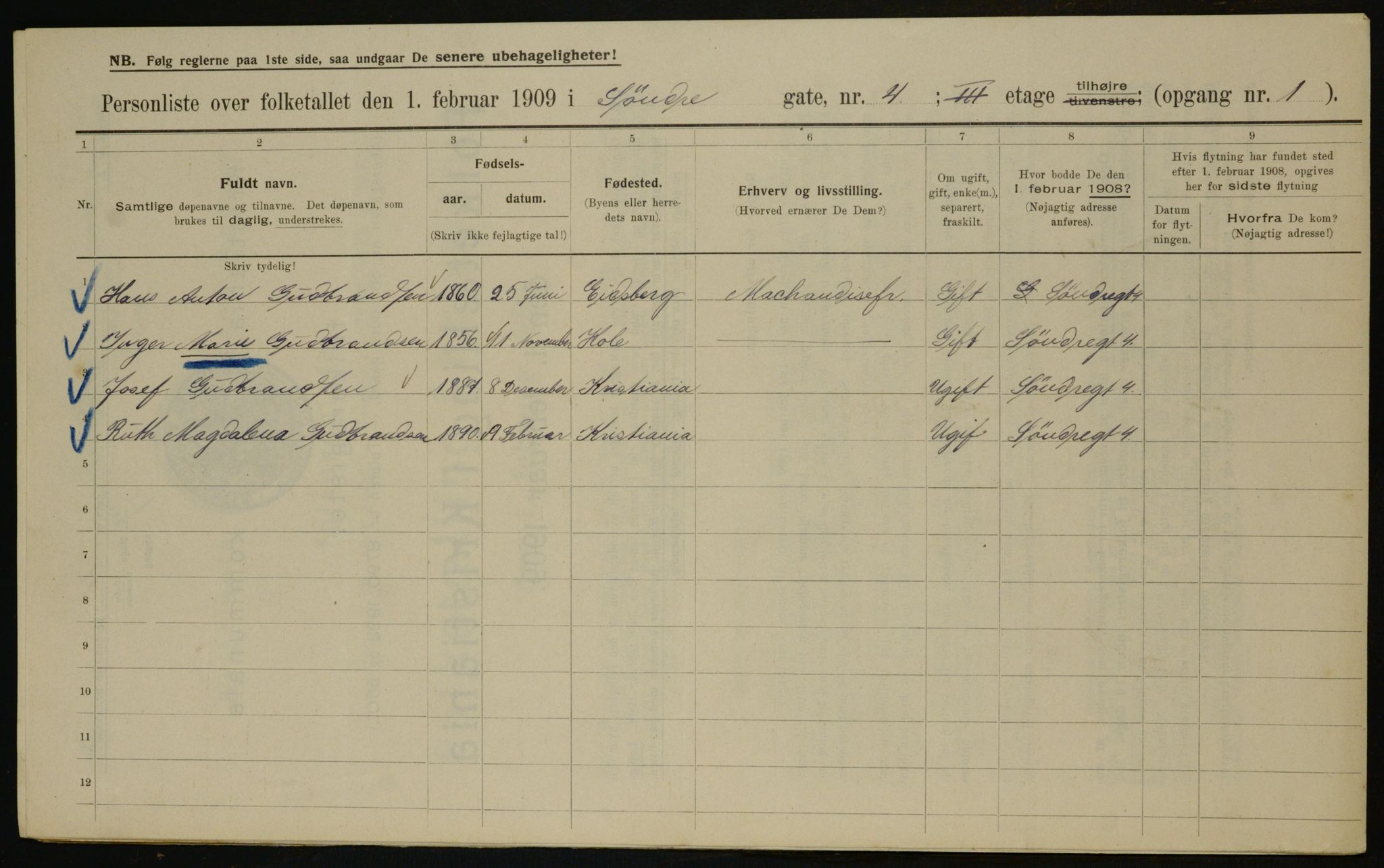 OBA, Municipal Census 1909 for Kristiania, 1909, p. 96339