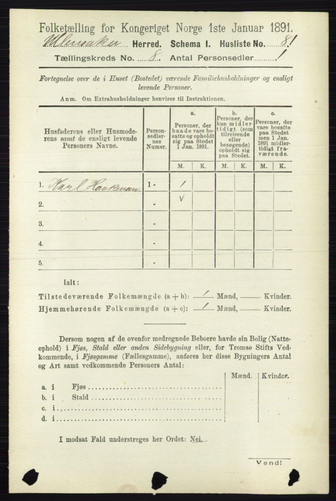 RA, 1891 census for 0235 Ullensaker, 1891, p. 3543