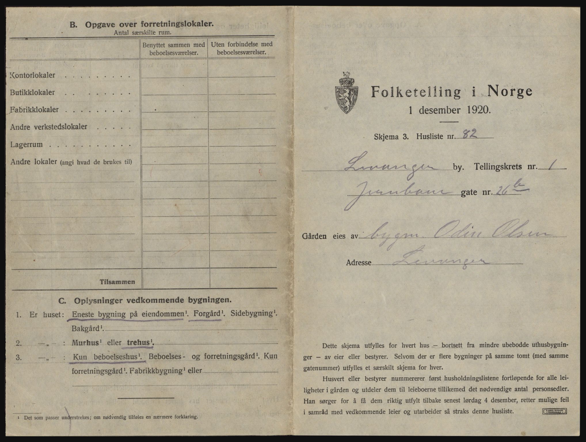 SAT, 1920 census for Levanger town, 1920, p. 192