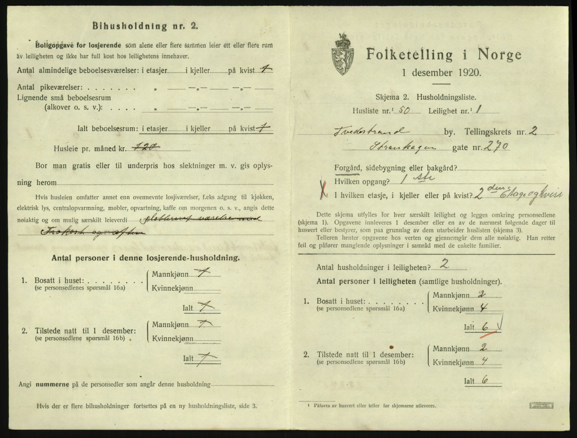 SAK, 1920 census for Tvedestrand, 1920, p. 1075