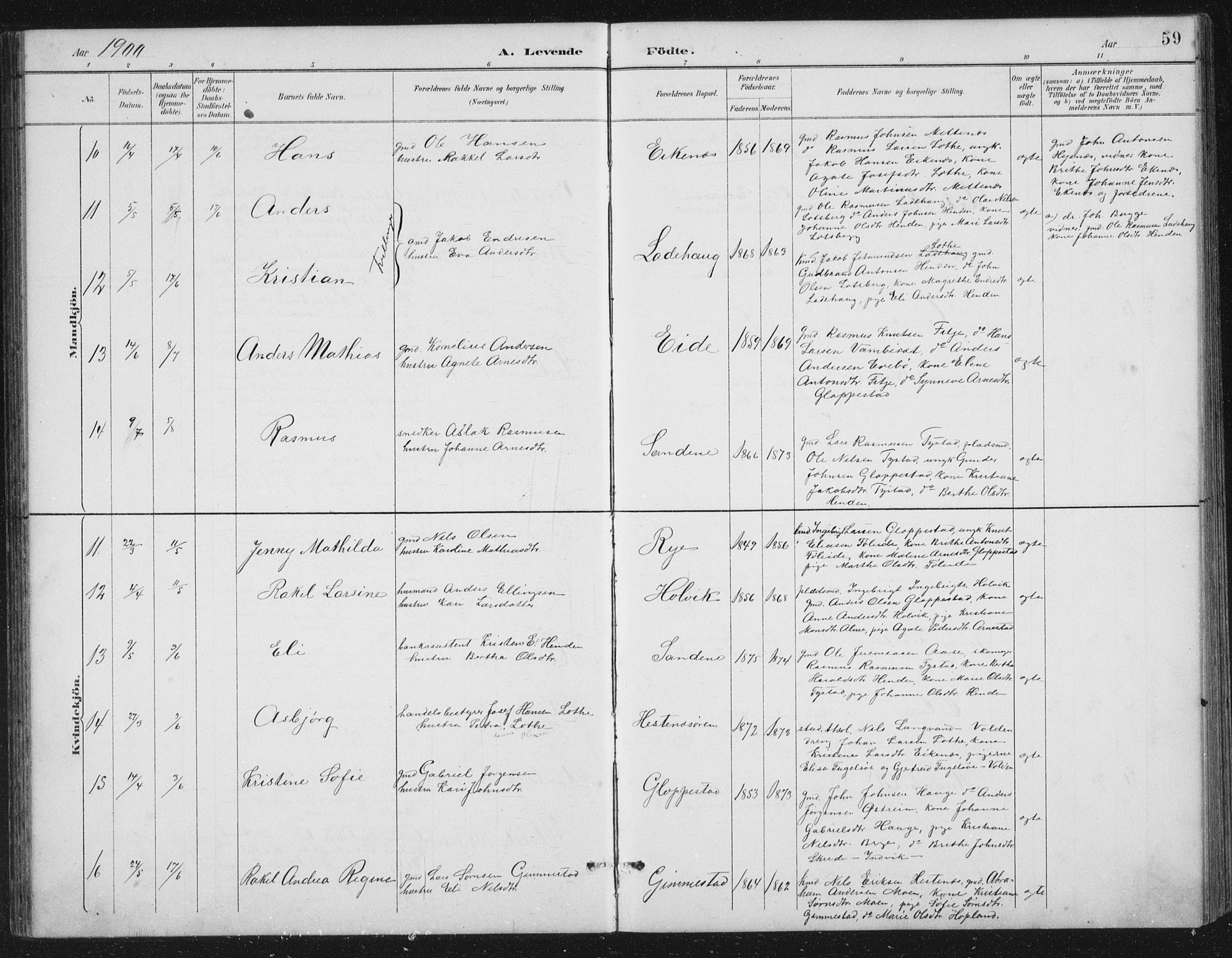 Gloppen sokneprestembete, SAB/A-80101/H/Hab/Habb/L0002: Parish register (copy) no. B 2, 1889-1909, p. 59