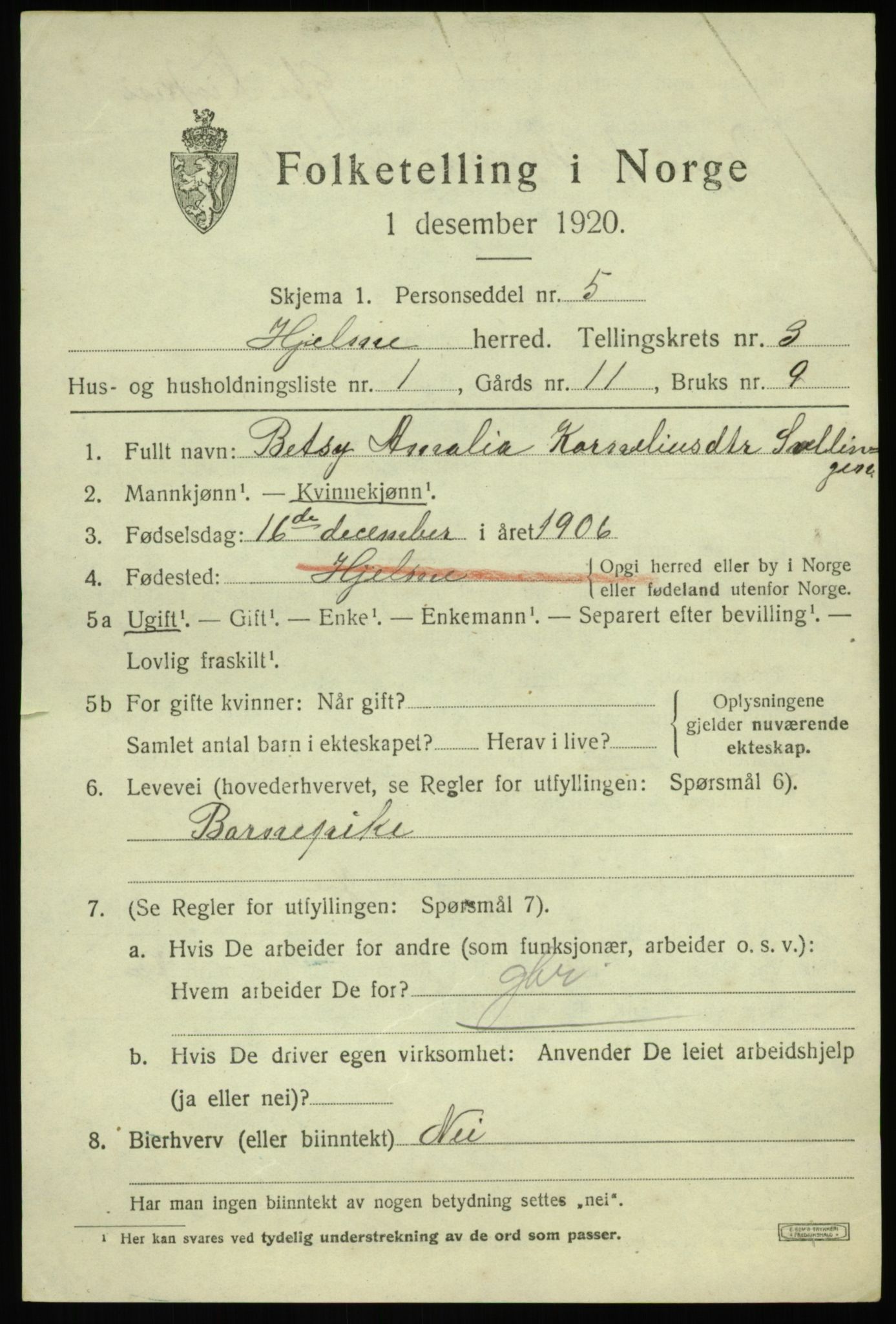 SAB, 1920 census for Hjelme, 1920, p. 1942