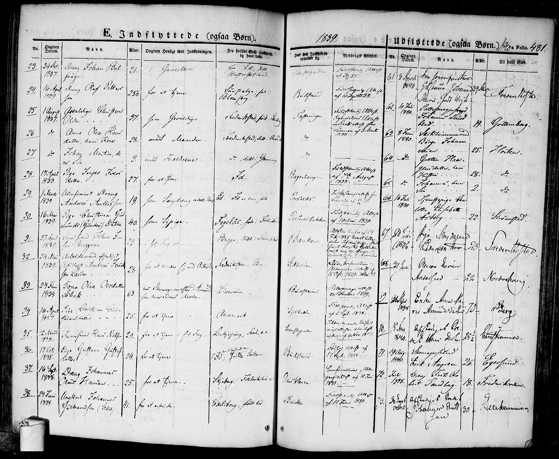 Halden prestekontor Kirkebøker, AV/SAO-A-10909/F/Fa/L0005: Parish register (official) no. I 5, 1834-1845, p. 481